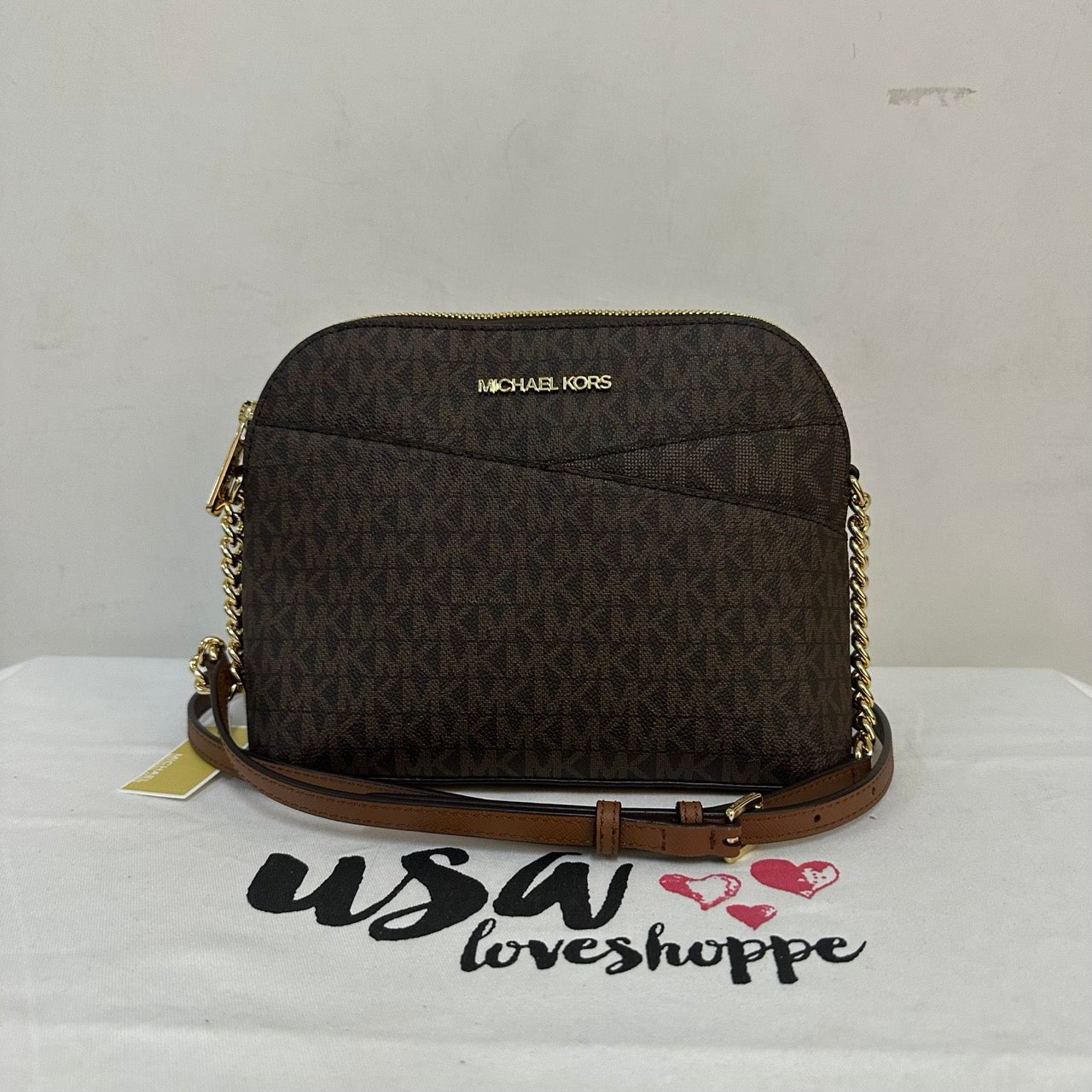 [AUCTION][READY STOCK MY] Michael Kors Jet Set Travel Medium Dome X-Cross Crossbody in Signature Brown (35F1GTVC6B)