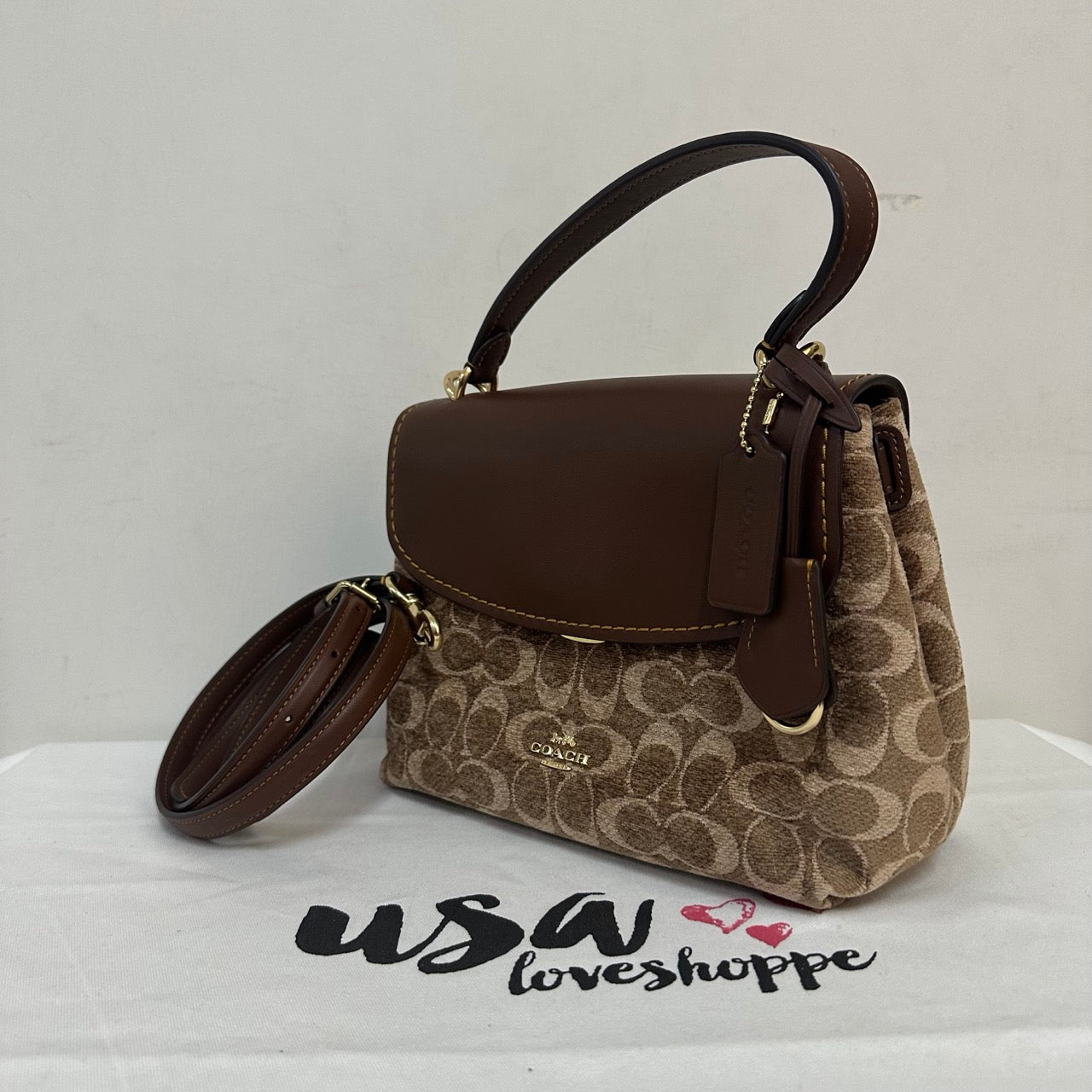 [AUCTION][READY STOCK MY] COACH Emory Top Handle Bag In Signature Chenille in Light Khaki/Vintage Brown (CDB08)
