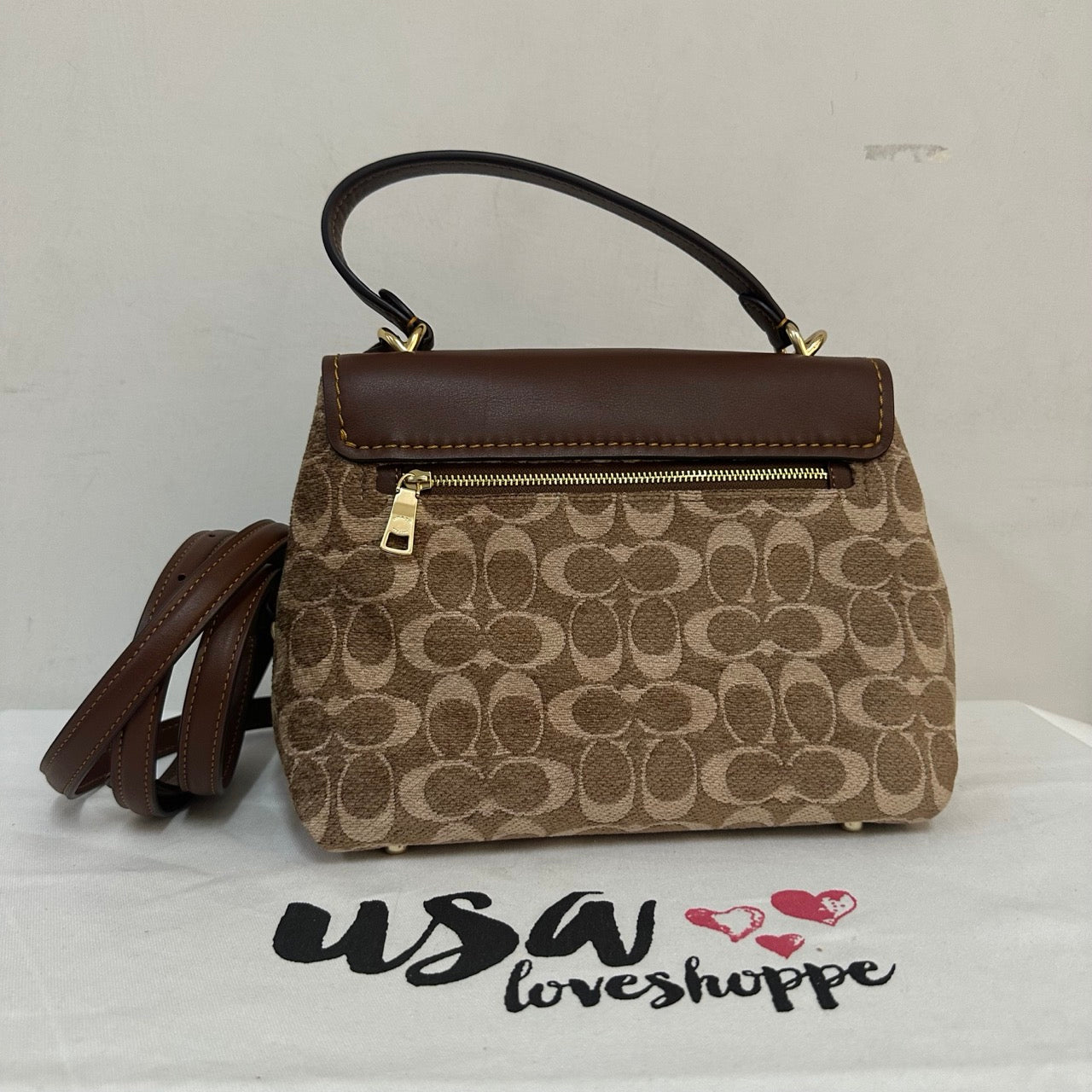 [AUCTION][READY STOCK MY] COACH Emory Top Handle Bag In Signature Chenille in Light Khaki/Vintage Brown (CDB08)