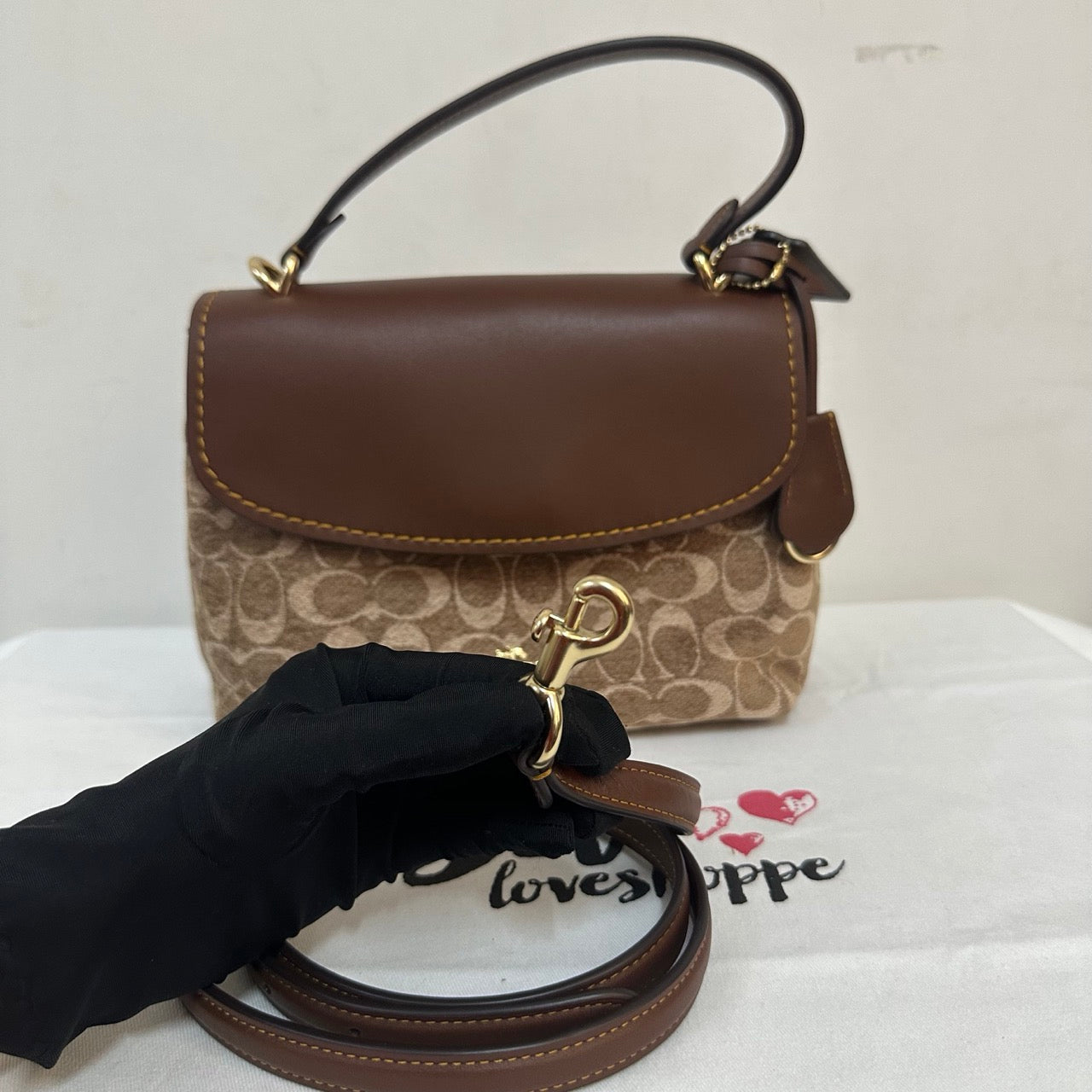[AUCTION][READY STOCK MY] COACH Emory Top Handle Bag In Signature Chenille in Light Khaki/Vintage Brown (CDB08)