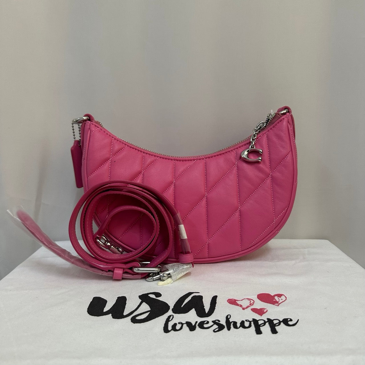 [AUCTION[READY STOCK MY] COACH Mira Shoulder Bag With Pillow Quilting And Heart Strap In Petunia (CP223)