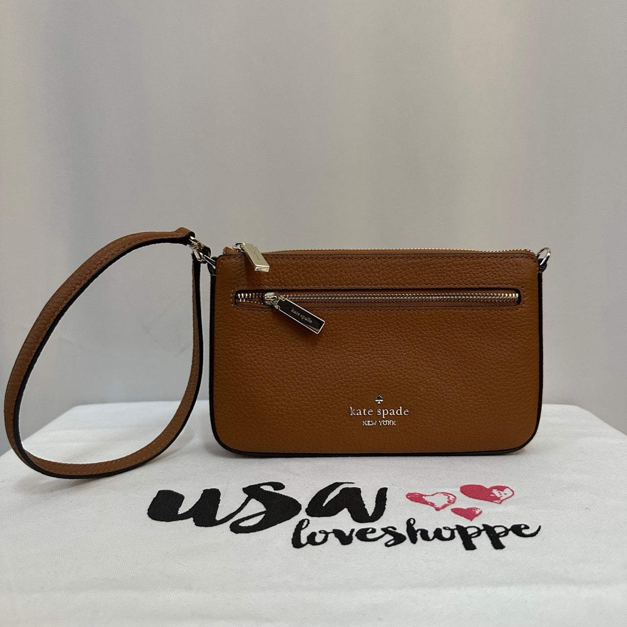 [AUCTION][READY STOCK MY] Kate Spade Leila Pebbled Leather Convertible Wristlet in Warm Ginger (K6088)