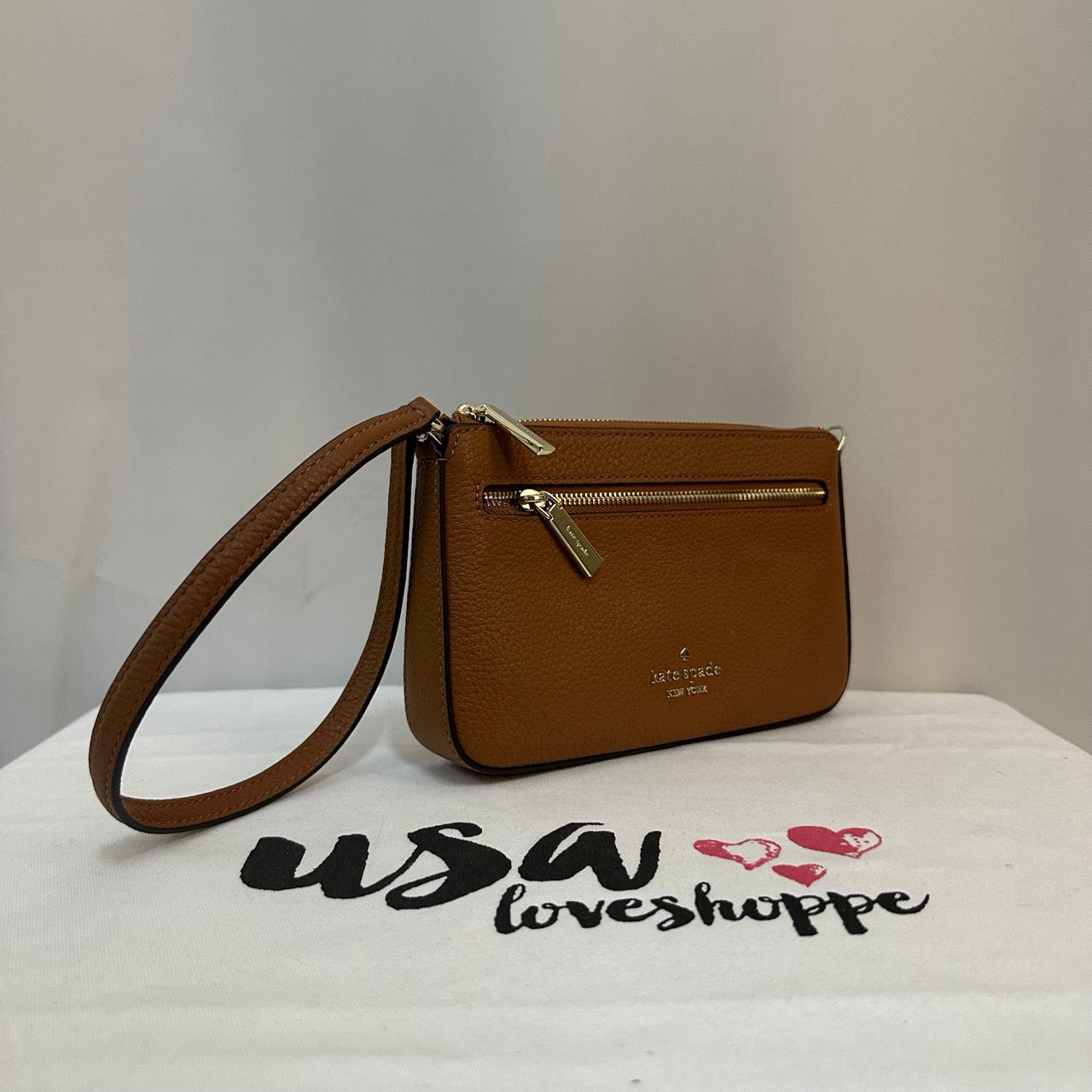 [AUCTION][READY STOCK MY] Kate Spade Leila Pebbled Leather Convertible Wristlet in Warm Ginger (K6088)
