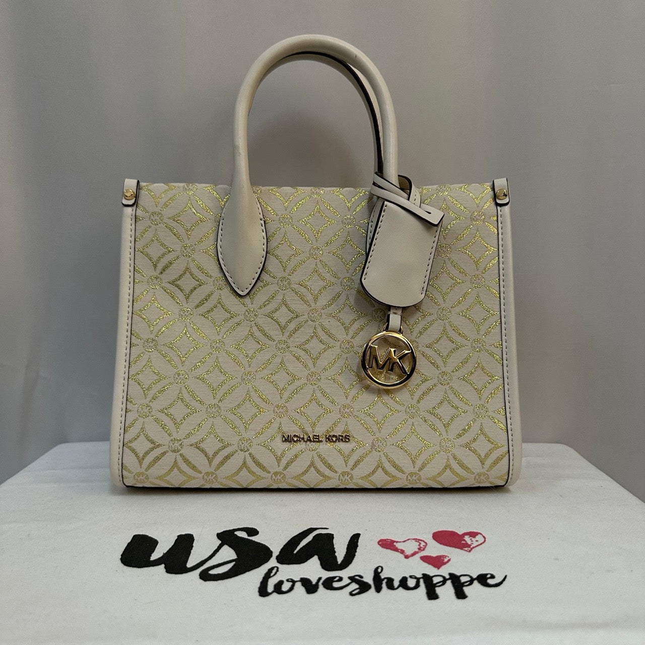 [AUCTION][READY STOCK MY] Michael Kors Mirella Small Metallic Logo Jacquard Crossbody Bag in Light Cream Multi (35F4G7ZC5J)