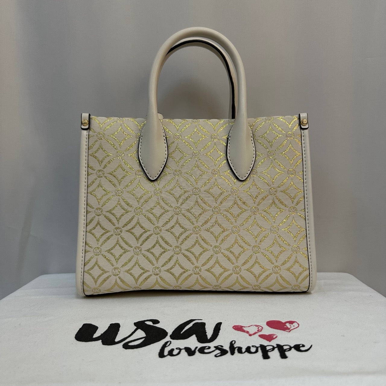 [AUCTION][READY STOCK MY] Michael Kors Mirella Small Metallic Logo Jacquard Crossbody Bag in Light Cream Multi (35F4G7ZC5J)