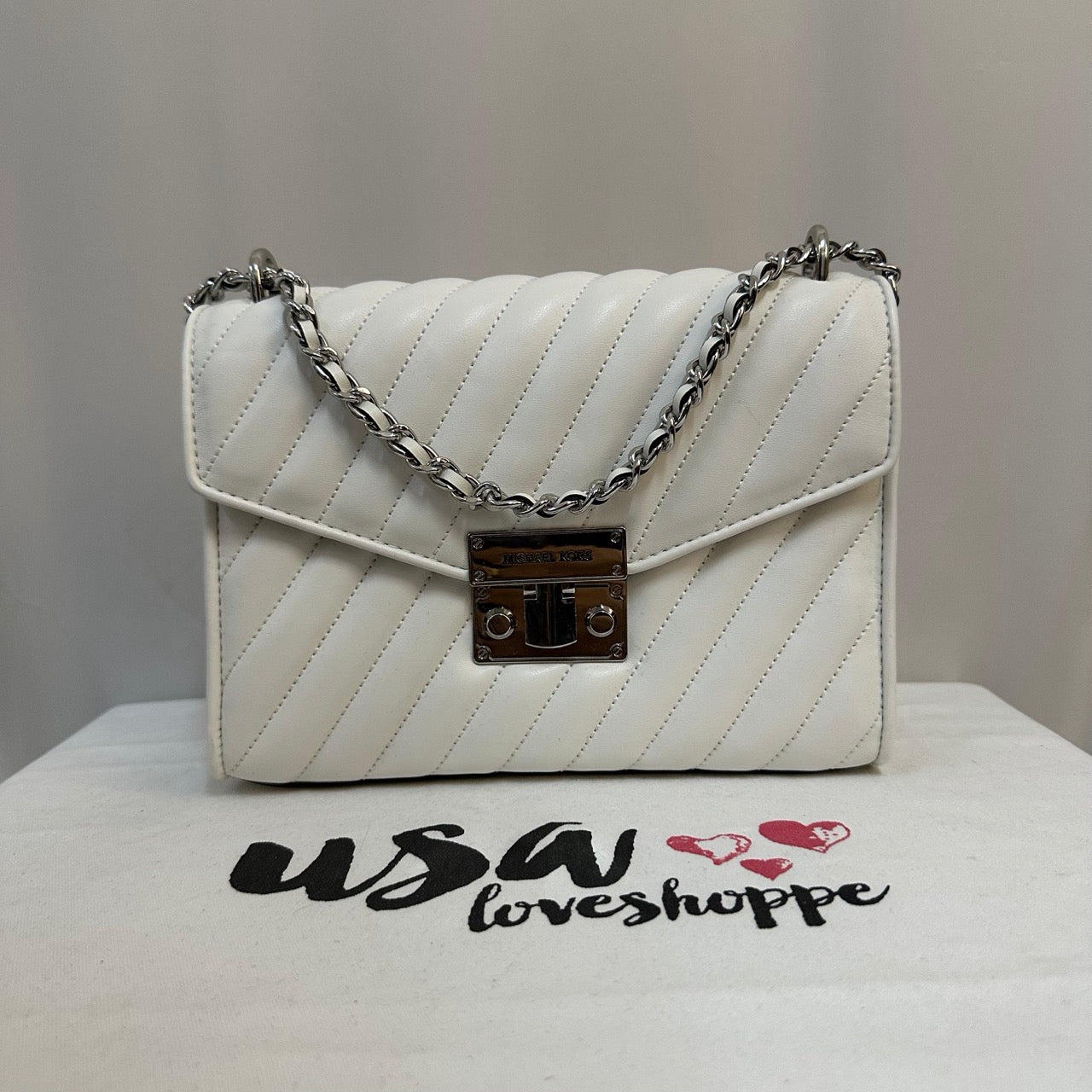 [AUCTION][READY STOCK MY] Michael Kors Rose Medium Quilted Shoulder Bag in Optic White (35T0SXOL2U)
