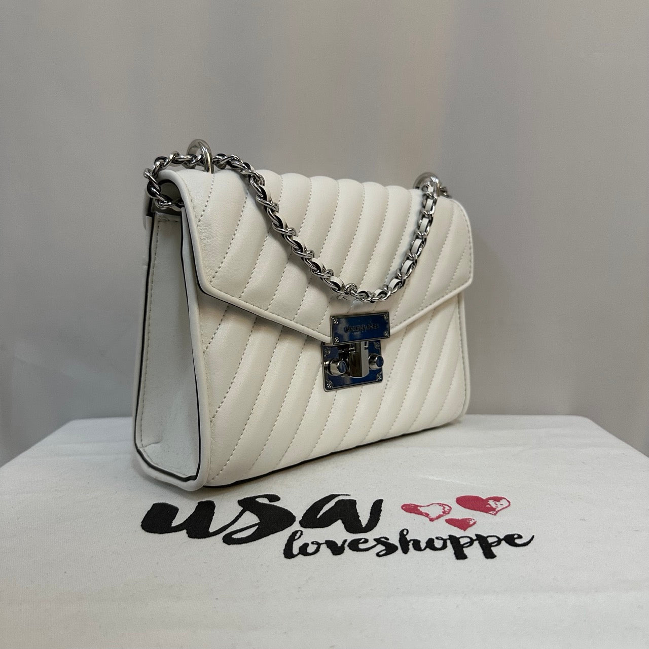 [AUCTION][READY STOCK MY] Michael Kors Rose Medium Quilted Shoulder Bag in Optic White (35T0SXOL2U)