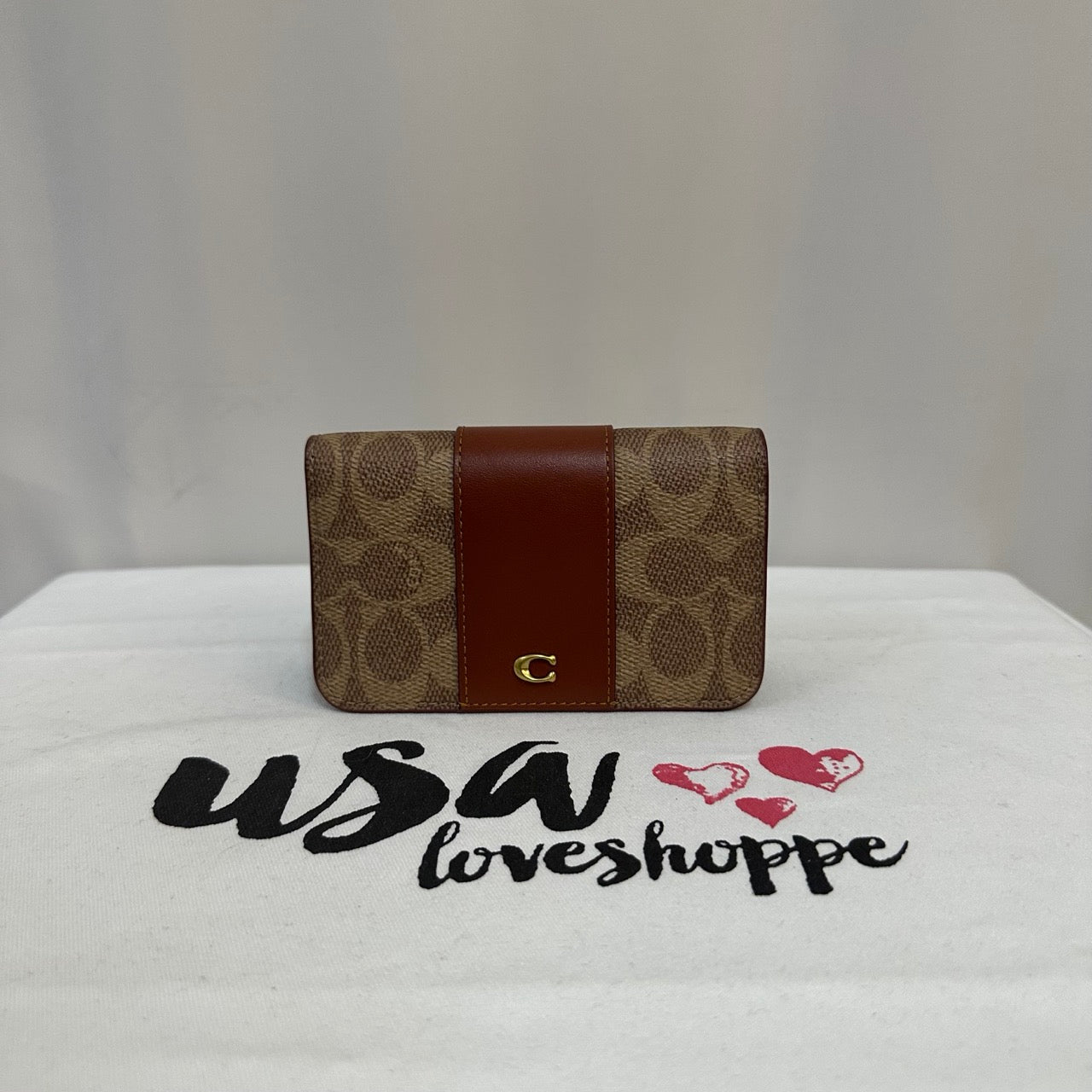 [AUCTION][READY STOCK MY] COACH Essential Slim Card Case In Signature Canvas In Rust (CR542)