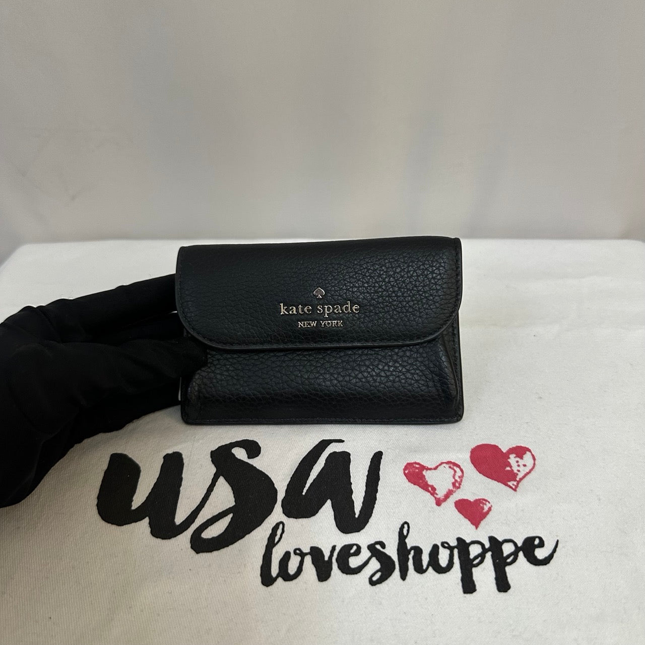 [AUCTION][READY STOCK MY] Kate Spade Dumpling Small Flap Card Holder in Black (KA574)