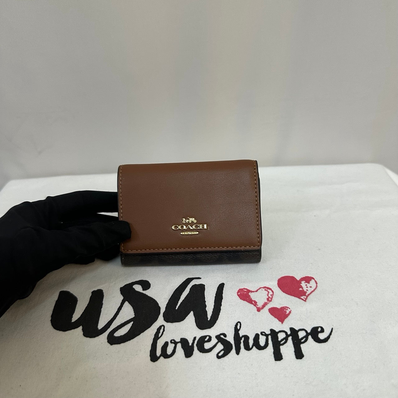 [AUCTION][READY STOCK MY] COACH Micro Wallet In Signature Canvas in Brown/Redwood (CM761)
