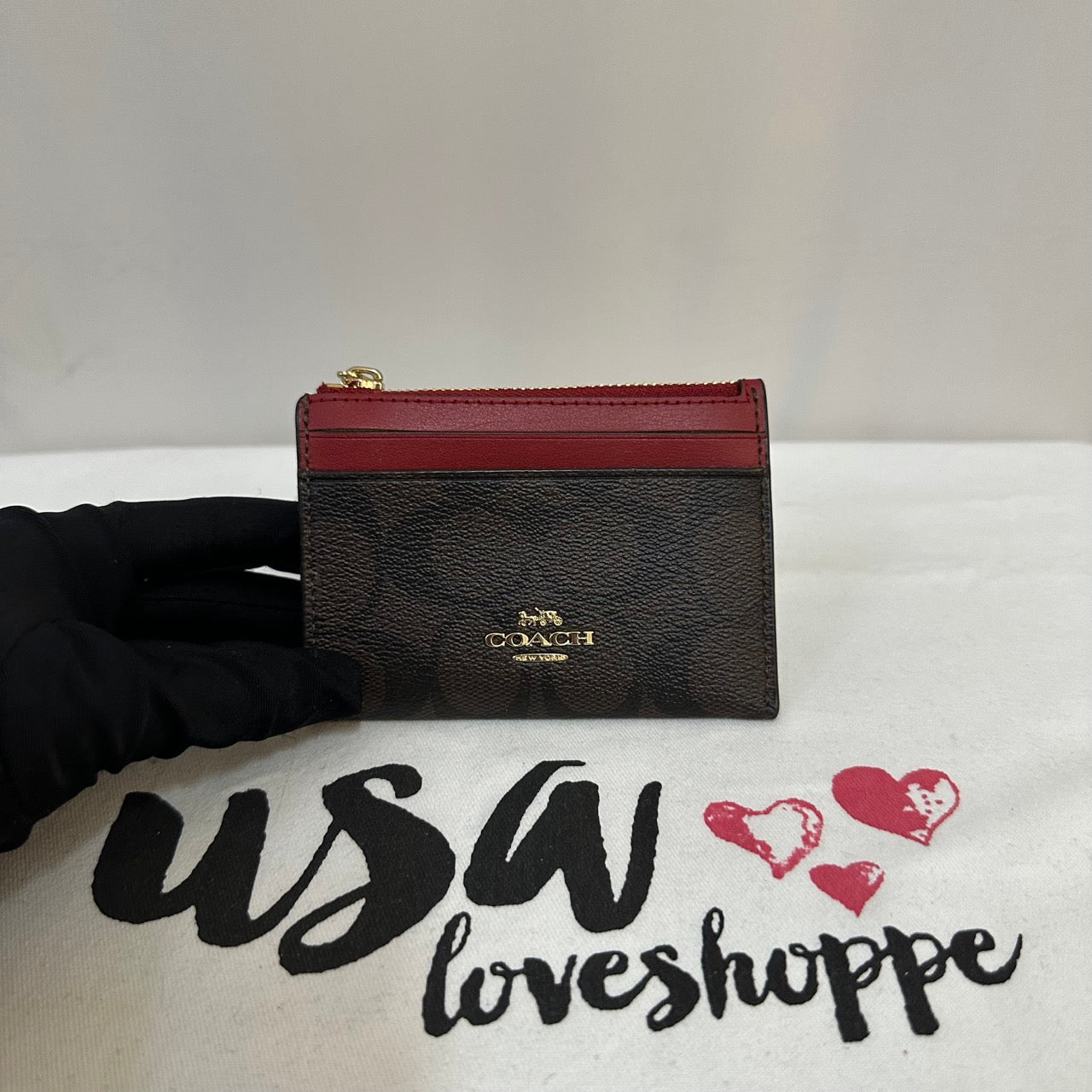 [AUCTION][READY STOCK MY] COACH Signature PVC Mini Skinny ID Case in Brown 1941 Red (88208)