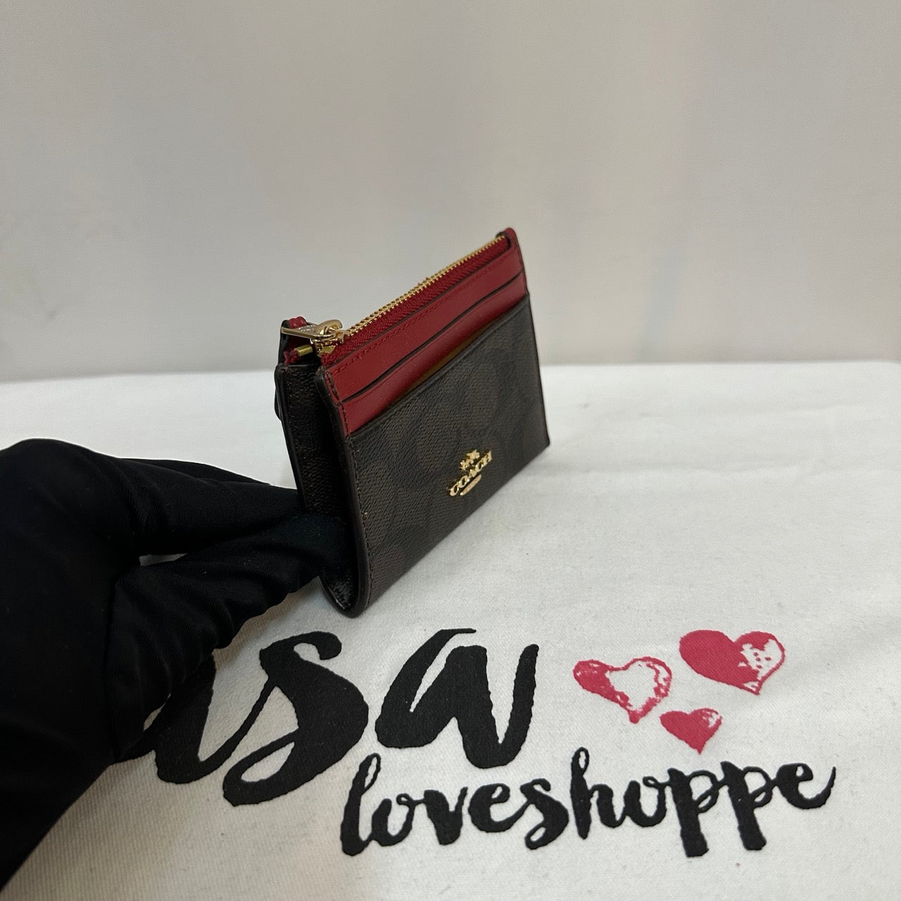 [AUCTION][READY STOCK MY] COACH Signature PVC Mini Skinny ID Case in Brown 1941 Red (88208)
