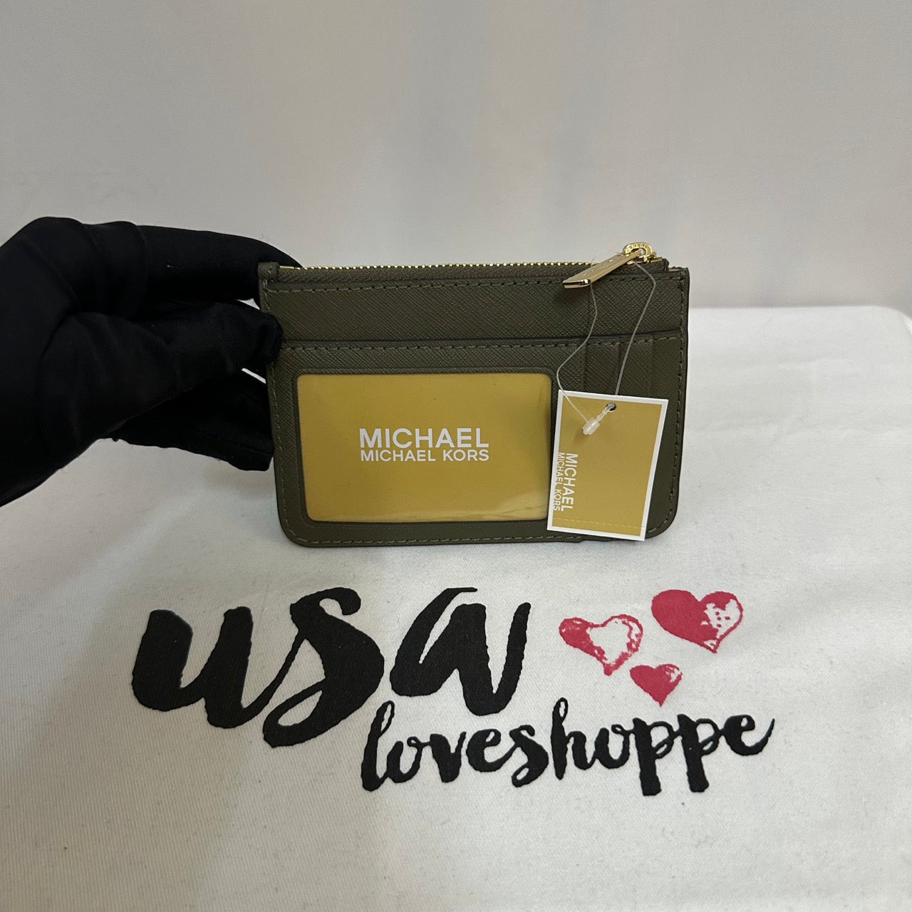 [AUCTION][READY STOCK MY] Michael Kors Jet Set Travel Small Top Zip Coinpouch with ID in Olive (35F7GTVU1L)