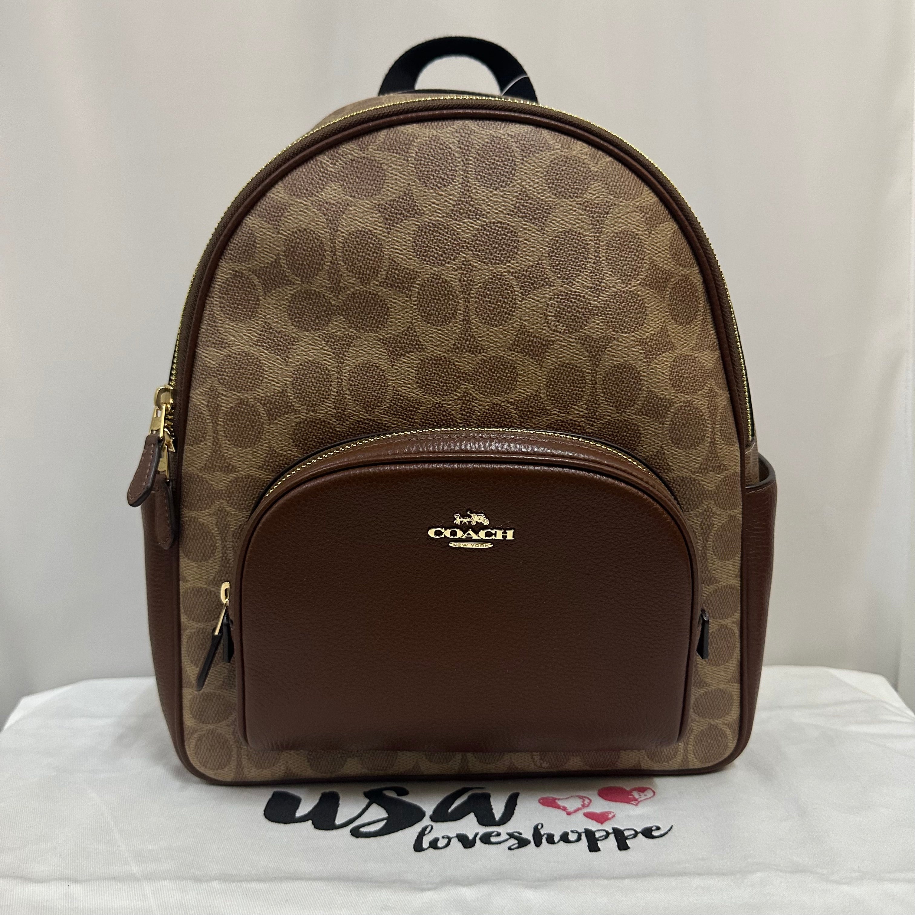 [AUCTION][DEFECT][READY STOCK MY] COACH Court Backpack In Signature Canvas in Tan/Brown (CZ176)