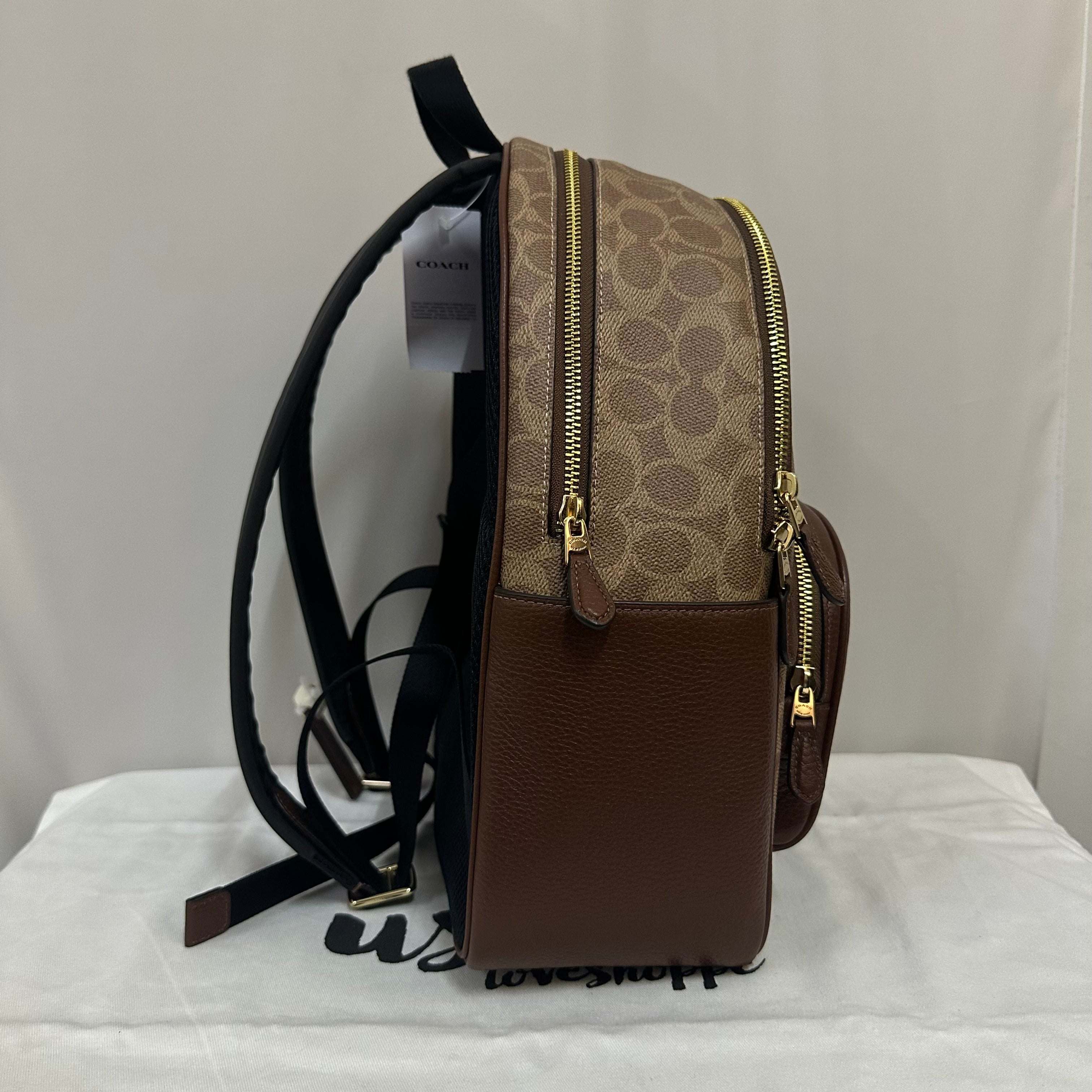 [AUCTION][DEFECT][READY STOCK MY] COACH Court Backpack In Signature Canvas in Tan/Brown (CZ176)