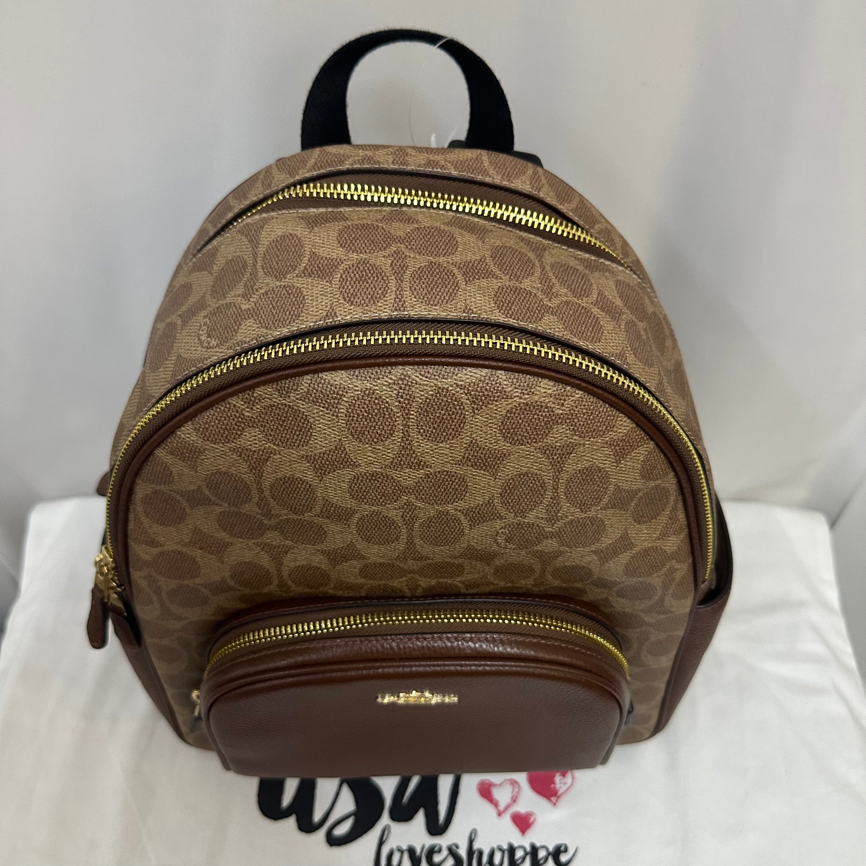 [AUCTION][DEFECT][READY STOCK MY] COACH Court Backpack In Signature Canvas in Tan/Brown (CZ176)