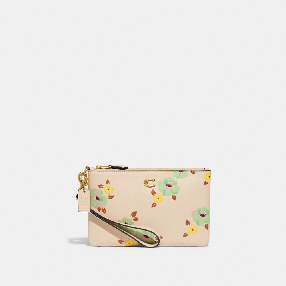 Coach Small Wristlet With Floral Print in Ivory (CH812)