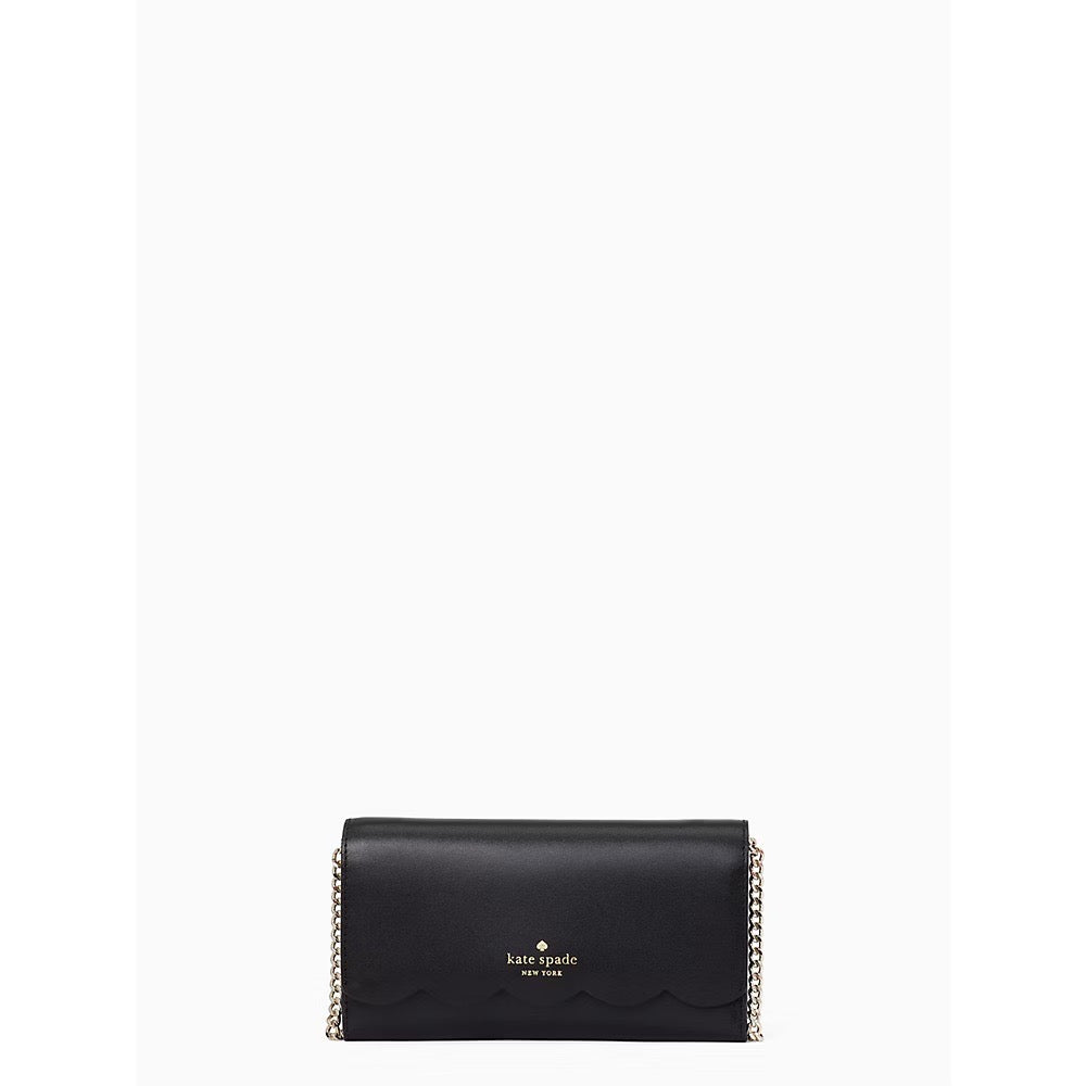 Kate Spade Gemma Smooth Leather Wallet on Chain in Black (WLR00552)