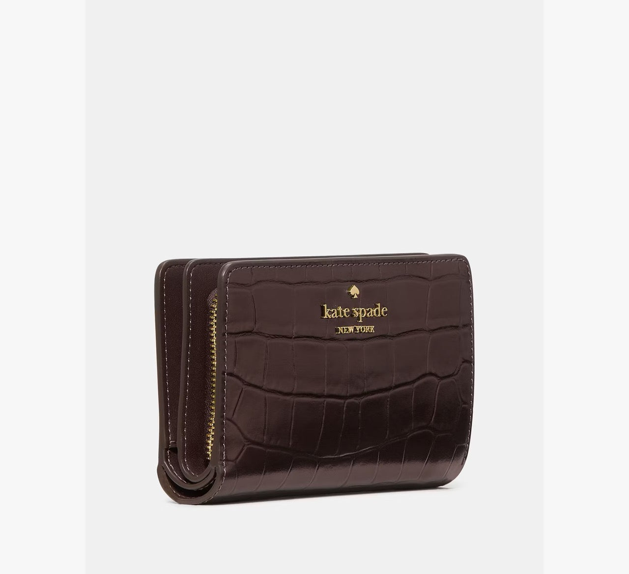 [READY STOCK MY] Kate Spade Madison Croc Embossed Medium Bifold Wallet in Hot Fudge (KN223)