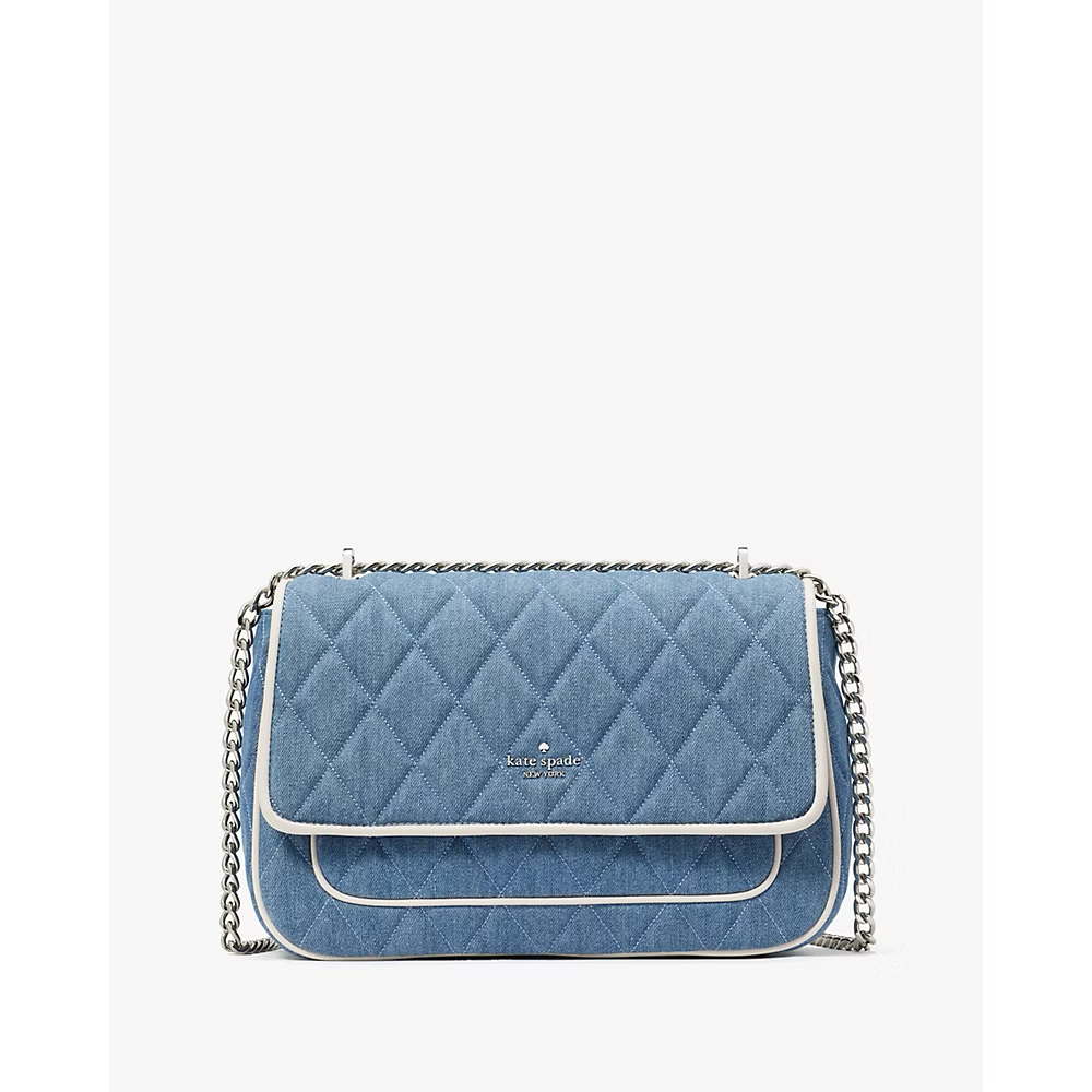 Kate Spade Carey Denim Medium Flap Shoulder Bag in Blue Multi (KG561)