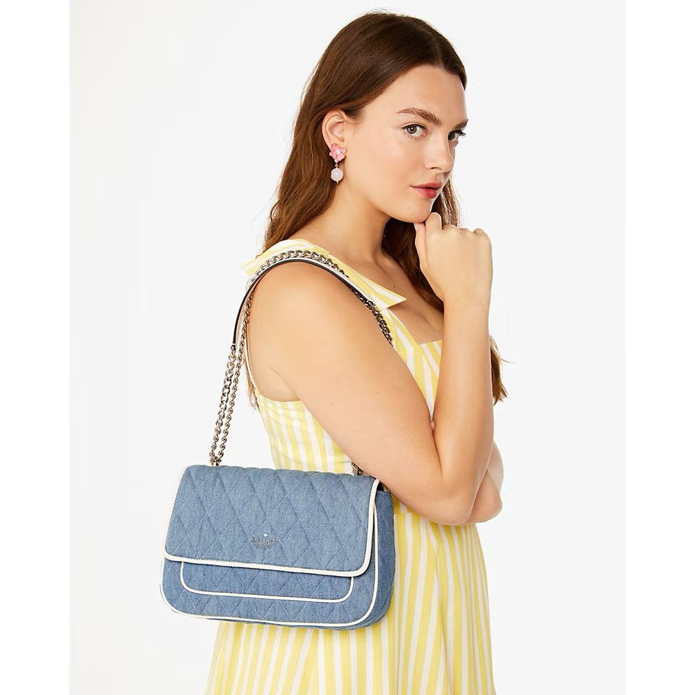 Kate Spade Carey Denim Medium Flap Shoulder Bag in Blue Multi (KG561)