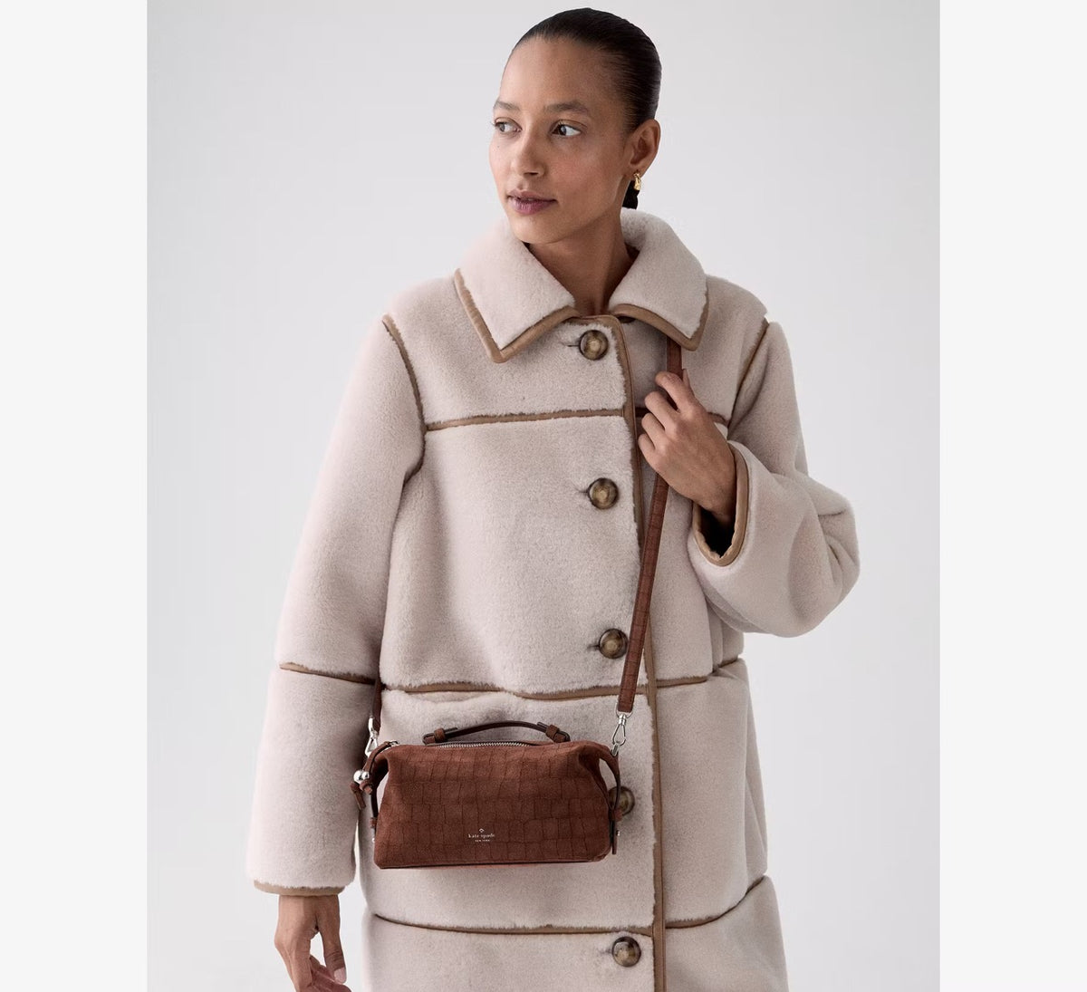 [READY STOCK MY] Kate Spade Billie Suede Croc Crossbody Bag in Chocolate Truffle (KP286)