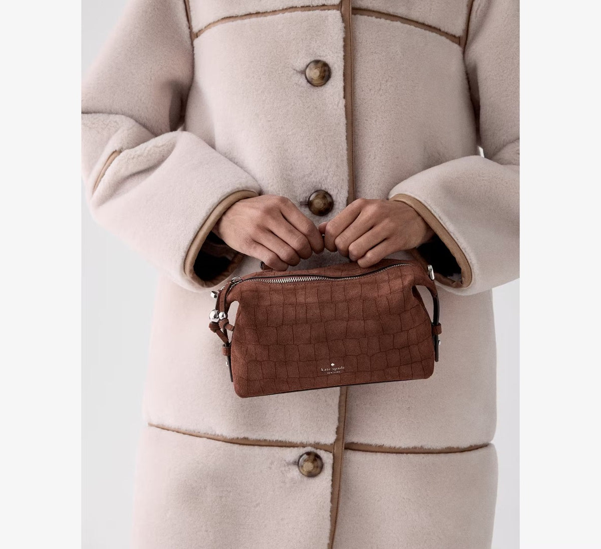 [READY STOCK MY] Kate Spade Billie Suede Croc Crossbody Bag in Chocolate Truffle (KP286)
