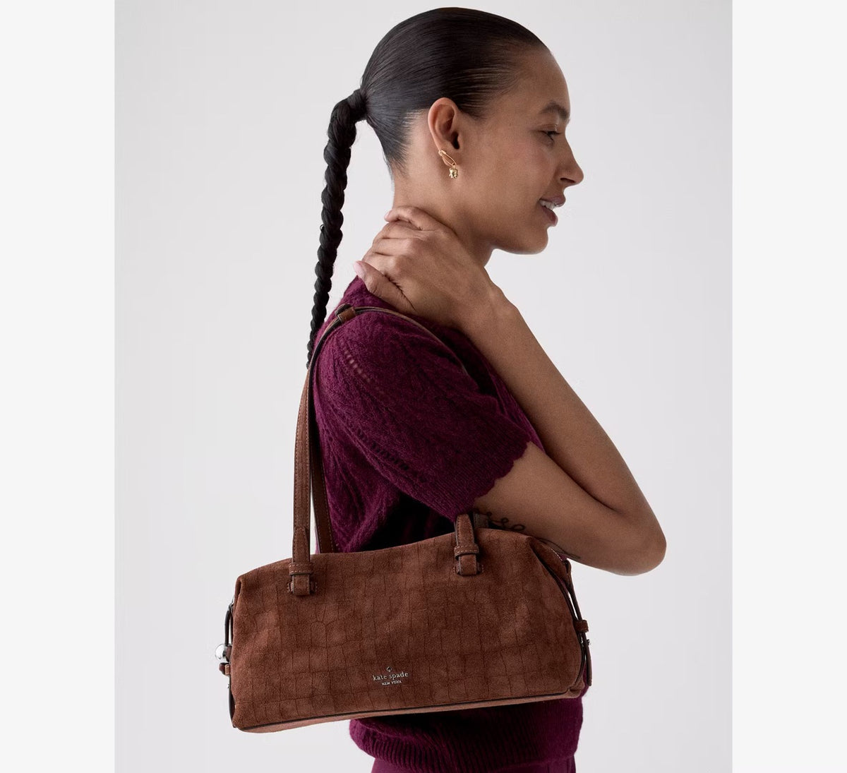 [WEB EXCLUSIVE][READY STOCK MY] Kate Spade Billie Suede Croc Shoulder Bag in Chocolate (KP881)