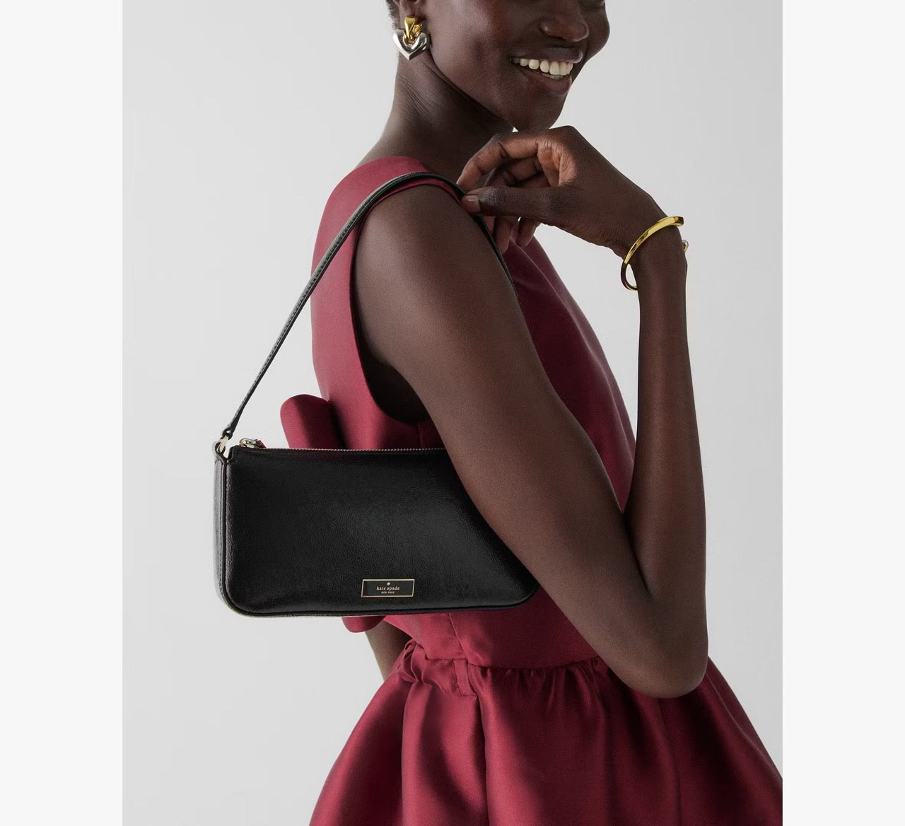 [READY STOCK MY] Kate Spade Bridget Crinkle Patent Convertible Wristlet in Black (KM554)