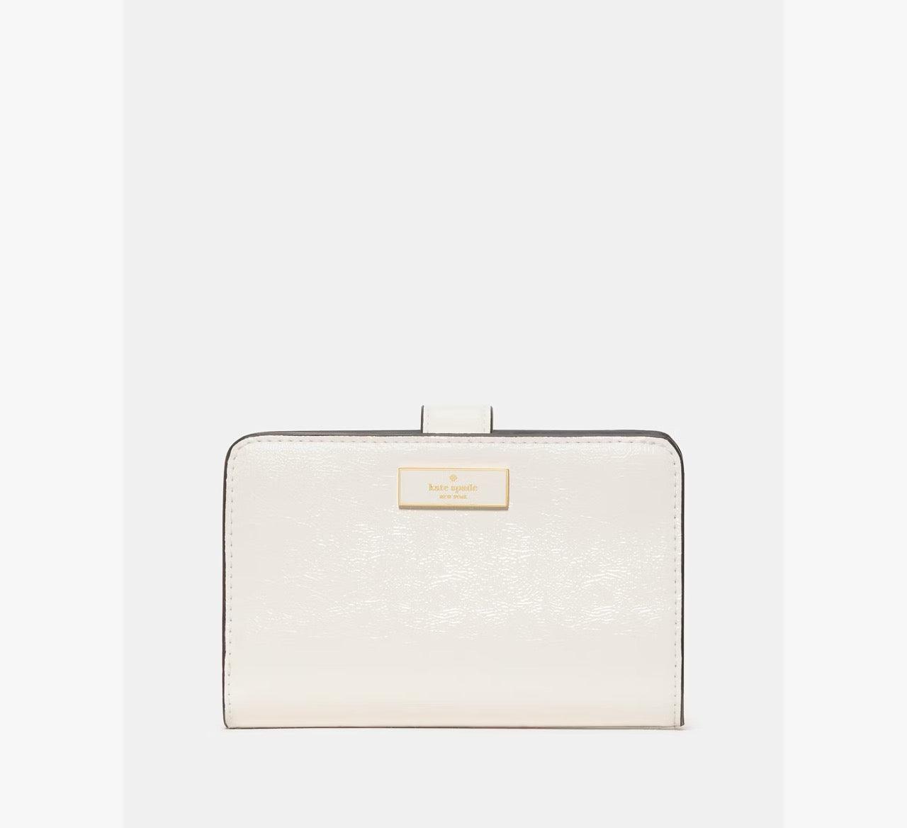 [READY STOCK MY] Kate Spade Bridget Crinkle Patent Medium Compact Bifold Wallet in Meringue (KM551)