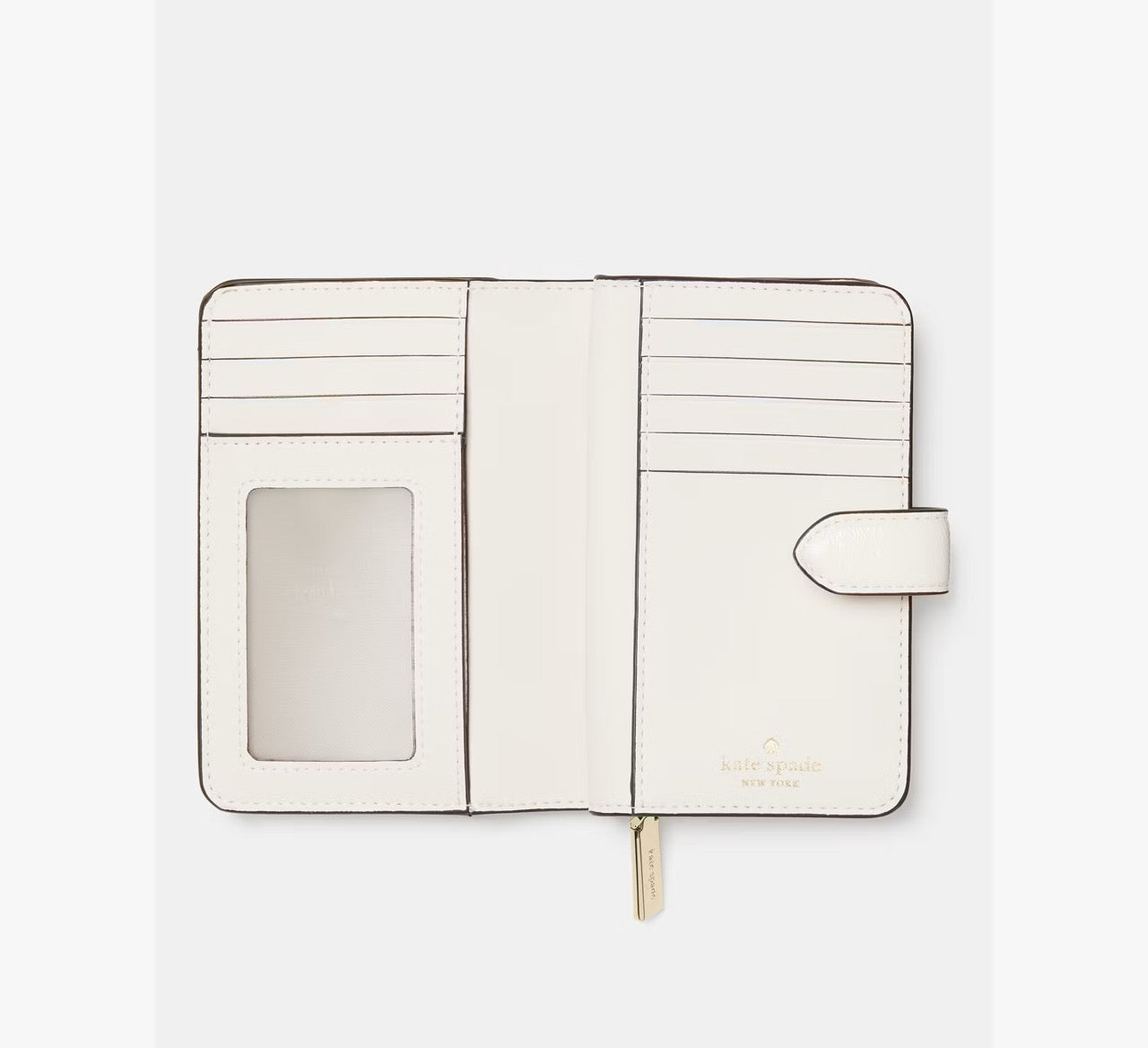 [READY STOCK MY] Kate Spade Bridget Crinkle Patent Medium Compact Bifold Wallet in Meringue (KM551)