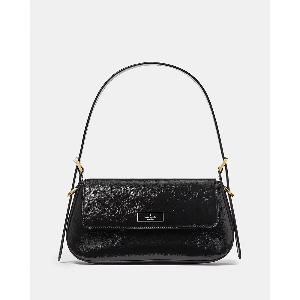 [INCOMING ETA 30 DAYS] Kate Spade Bridget Crinkle Patent Small Flap Shoulder in Black (KM677)