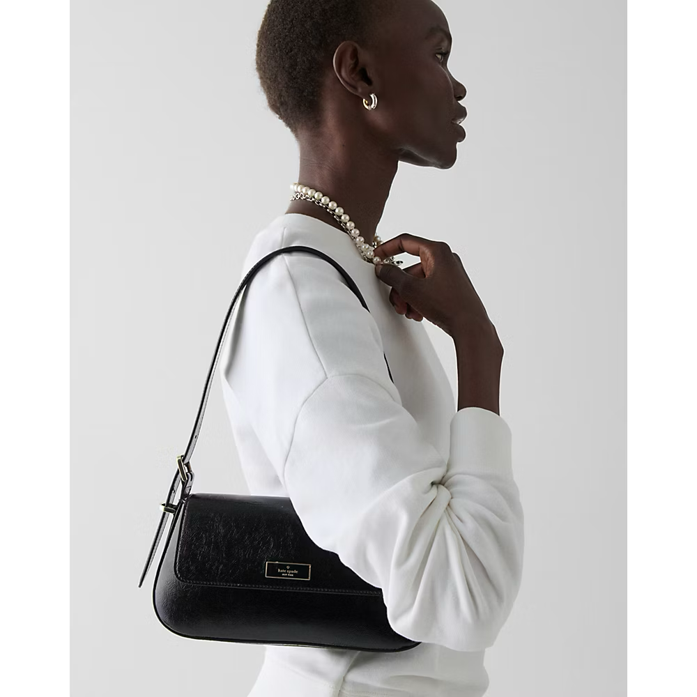 [INCOMING ETA 30 DAYS] Kate Spade Bridget Crinkle Patent Small Flap Shoulder in Black (KM677)