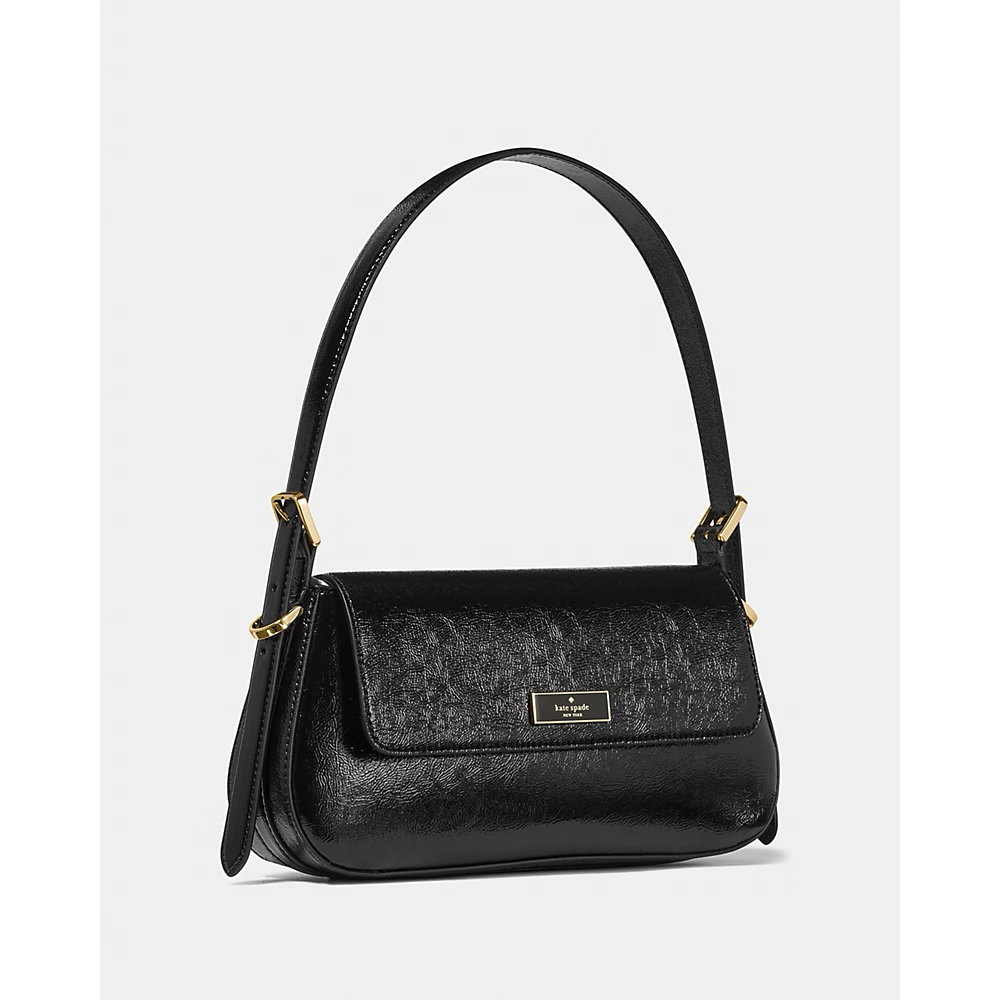 [INCOMING ETA 30 DAYS] Kate Spade Bridget Crinkle Patent Small Flap Shoulder in Black (KM677)
