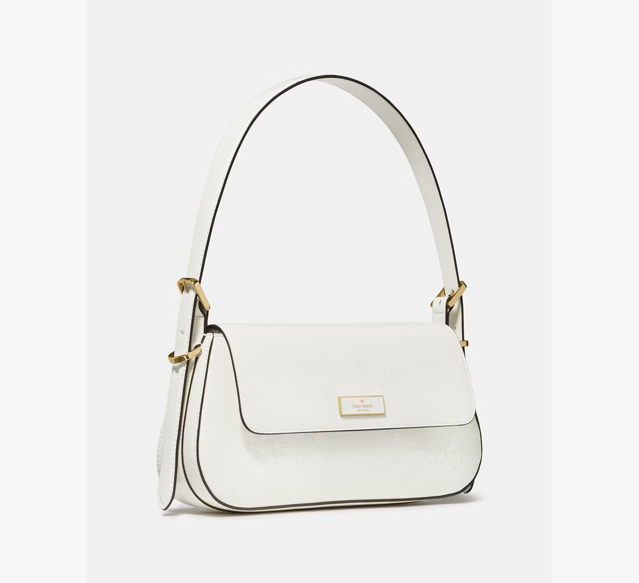 [READY STOCK MY] Kate Spade Bridget Crinkle Patent Small Flap Shoulder in Meringue (KM677)