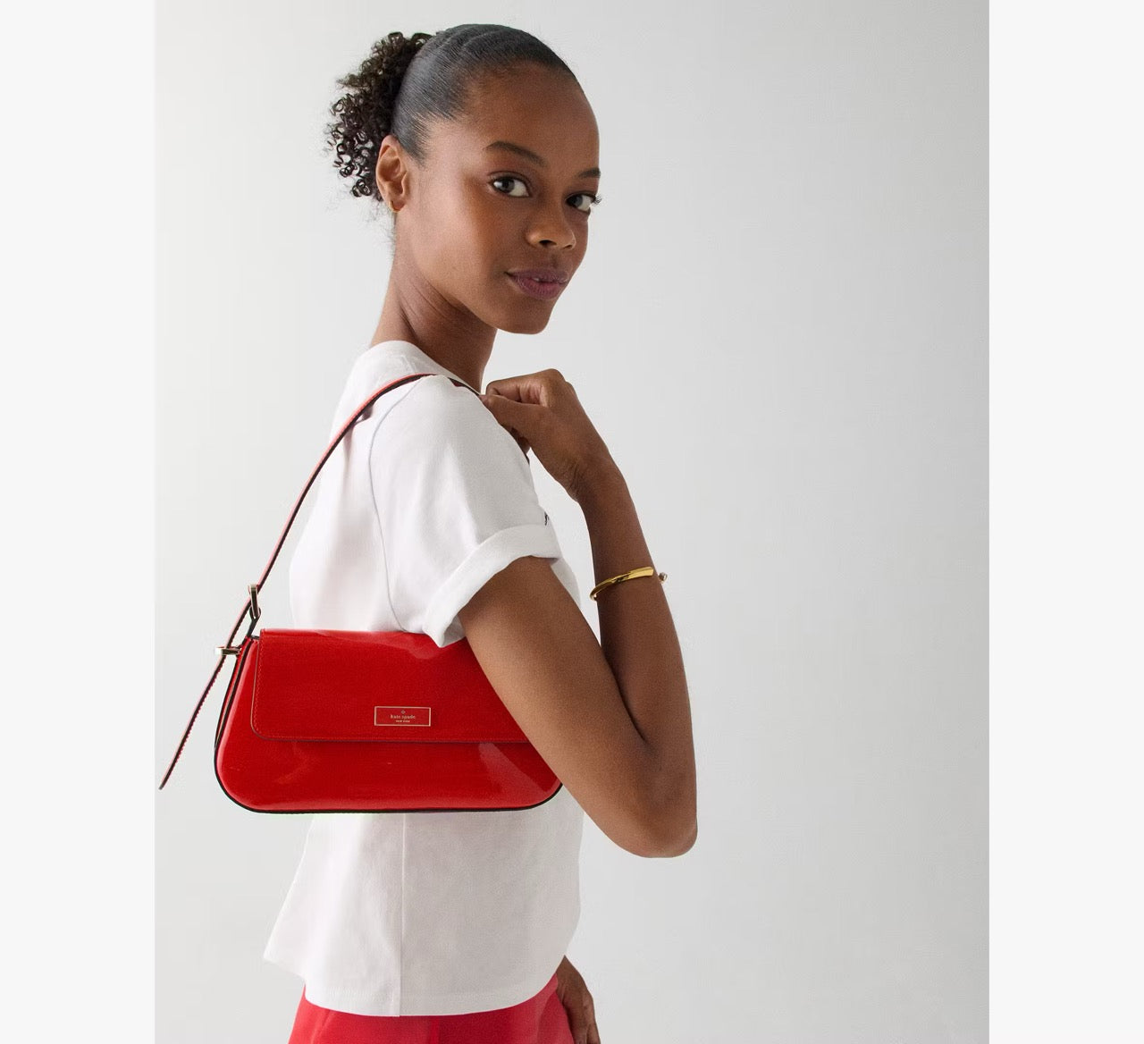 [READY STOCK MY] Kate Spade Bridget Patent Fabric Small Flap Shoulder in KS Bright Red (KN198)