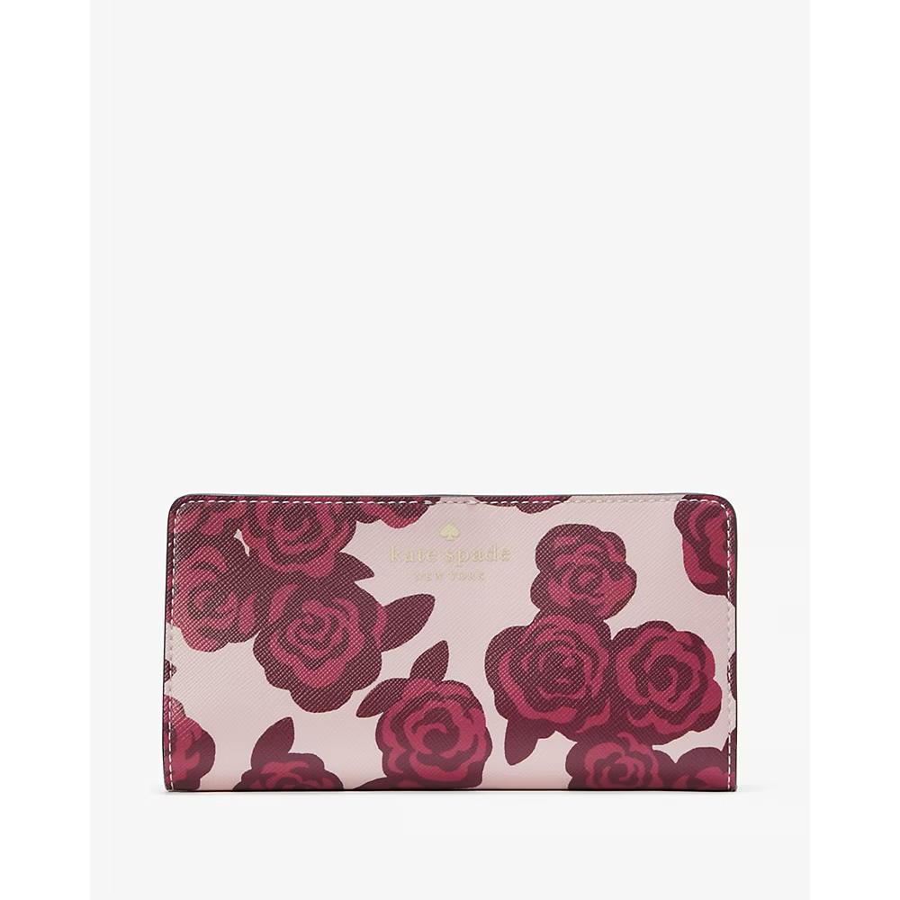 Kate Spade Brynn Rose Florets Large Slim Bifold Wallet in Pink Multi (KH747)