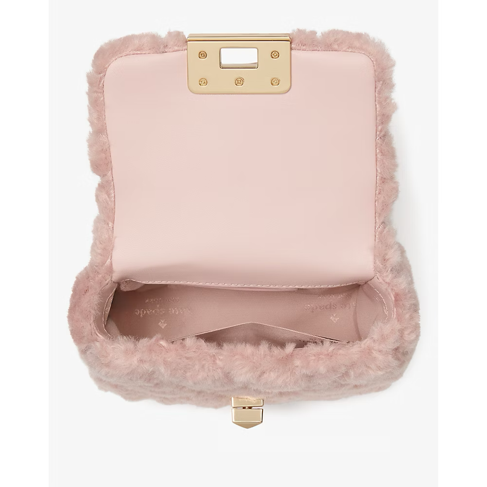 [READY STOCK MY] Kate Spade Carey Faux Fur Quilted Micro Flap Crossbody in Rose Smoke (KI996)