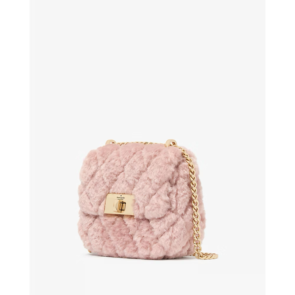 [READY STOCK MY] Kate Spade Carey Faux Fur Quilted Micro Flap Crossbody in Rose Smoke (KI996)