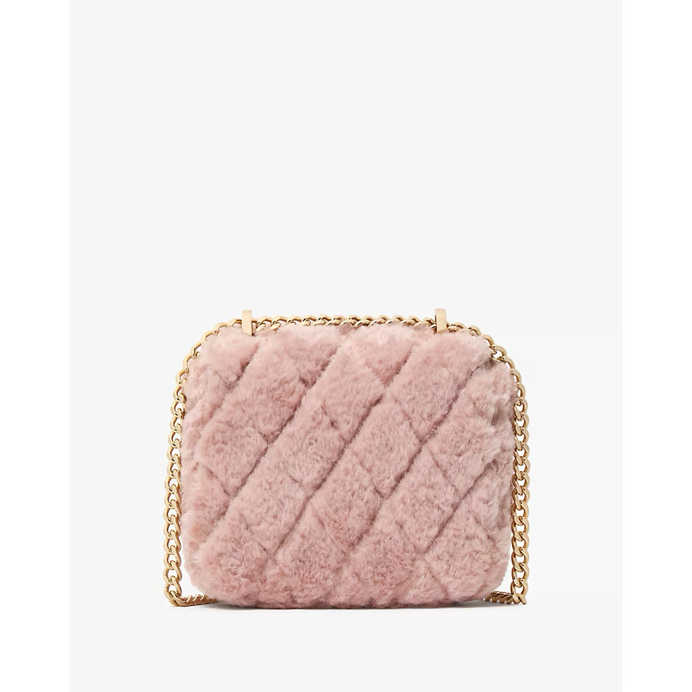 [READY STOCK MY] Kate Spade Carey Faux Fur Quilted Micro Flap Crossbody in Rose Smoke (KI996)