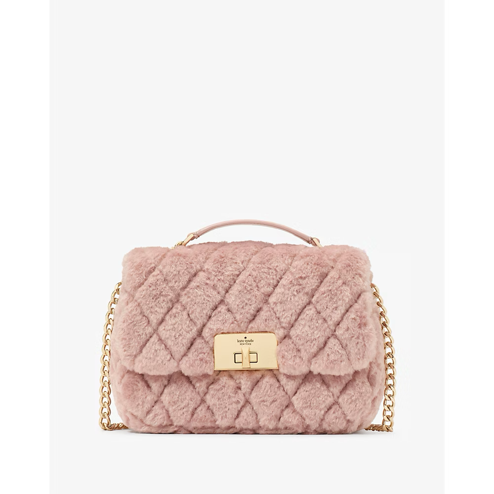 Kate Spade Carey Faux Fur Small Flap Crossbody in Rose Smoke (KJ950)