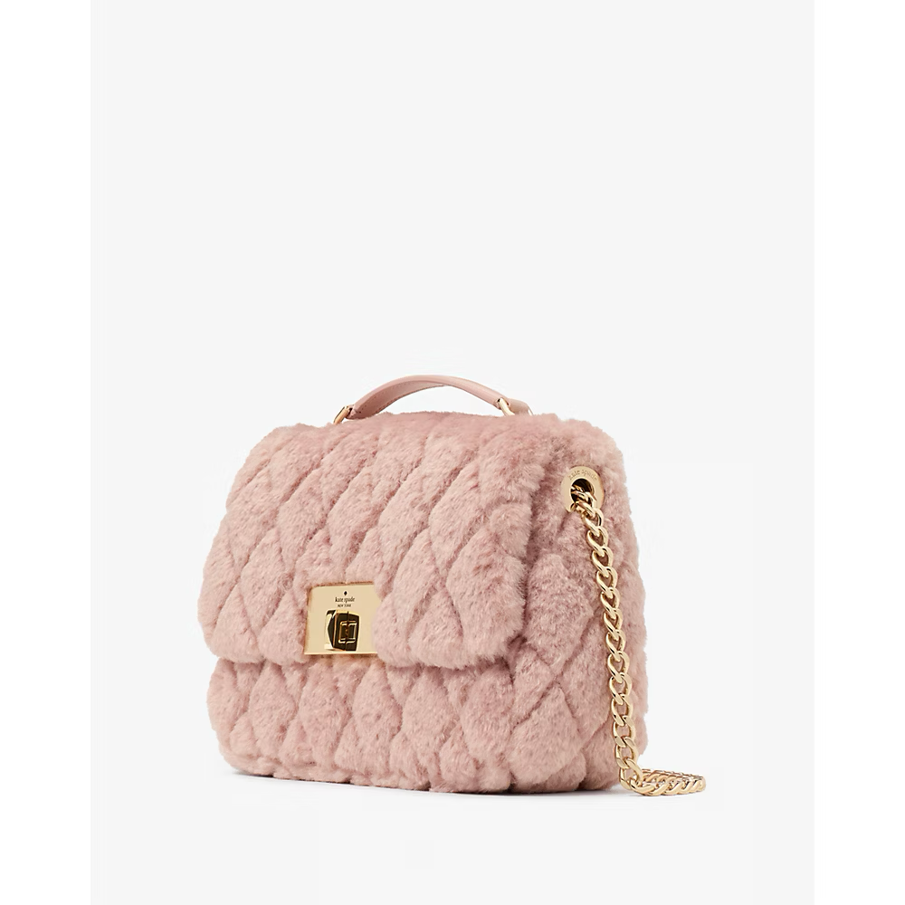 Kate Spade Carey Faux Fur Small Flap Crossbody in Rose Smoke (KJ950)