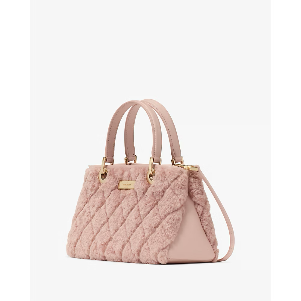 Kate Spade Carey Faux Fur Small Sullivan Satchel in Rose Smoke (KI852)