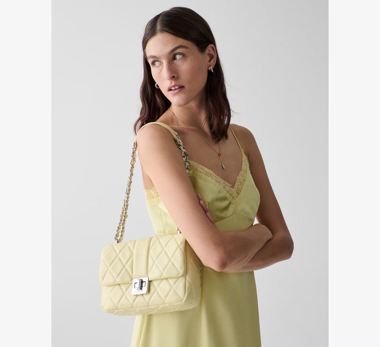[READY STOCK MY] Kate Spade Carey Quilted Crossbody Bag in Lemon Fondant (KN592)