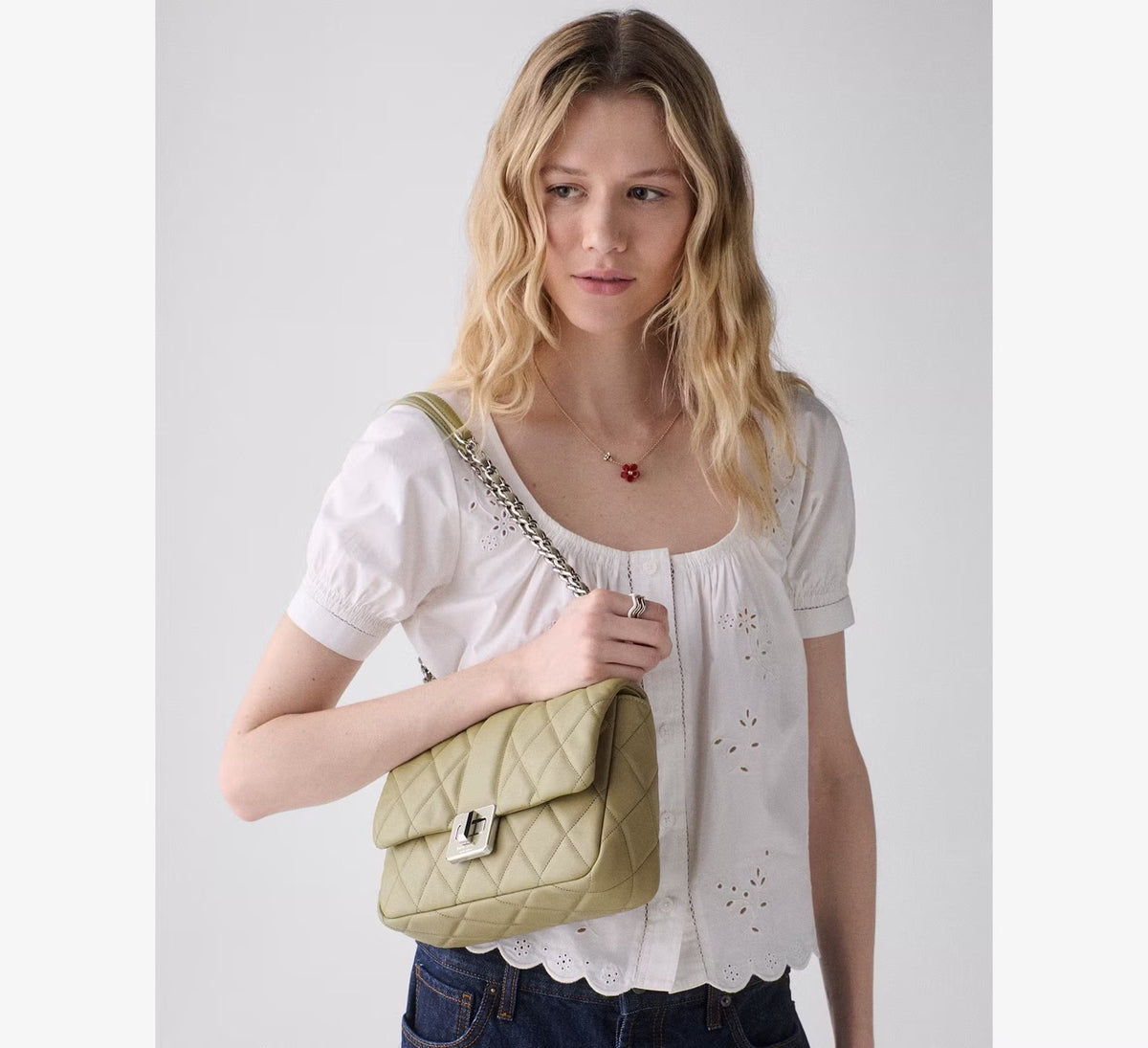 [WEB EXCLUSIVE][READY STOCK MY] Kate Spade Carey Quilted Small Flap Crossbody in Elm (KM708)