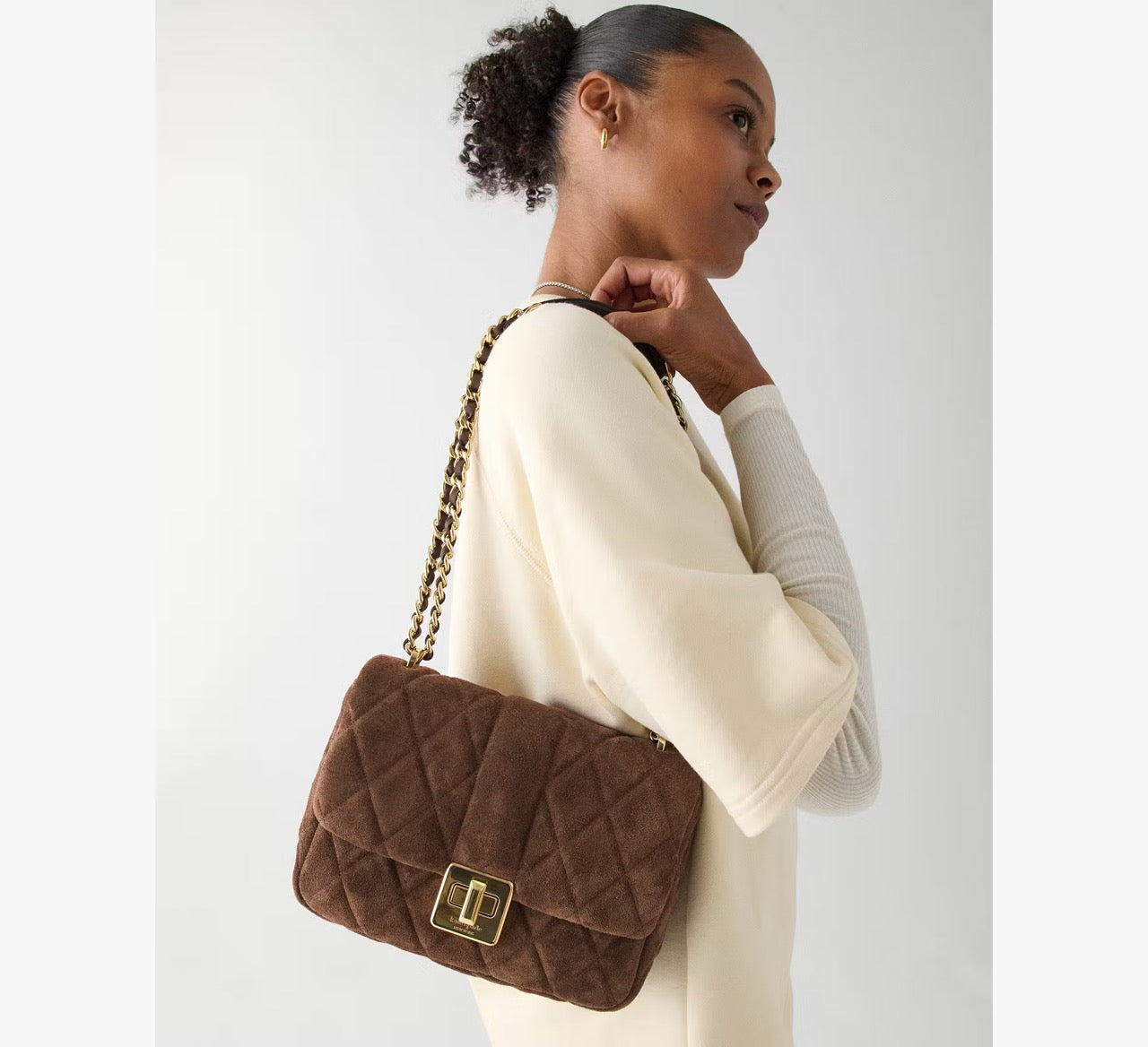 [READY STOCK MY] Kate Spade Carey Quilted Suede Small Flap Crossbody in Hot Fudge (KM707)