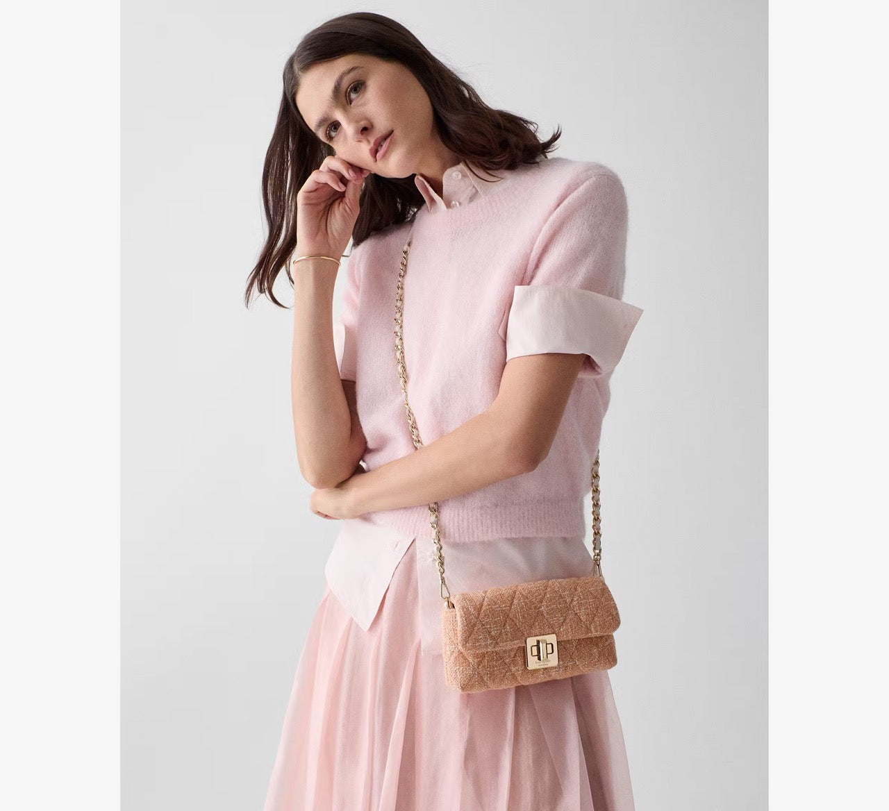 [INCOMING ETA 30 DAYS] Kate Spade Carey Tweed Wallet On Chain in Orange Jasper (KN711)