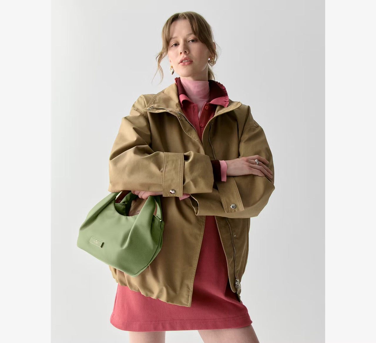 [READY STOCK MY] Kate Spade Carter Nylon Small Pleated Crossbody in Cedar Stan (KL965)