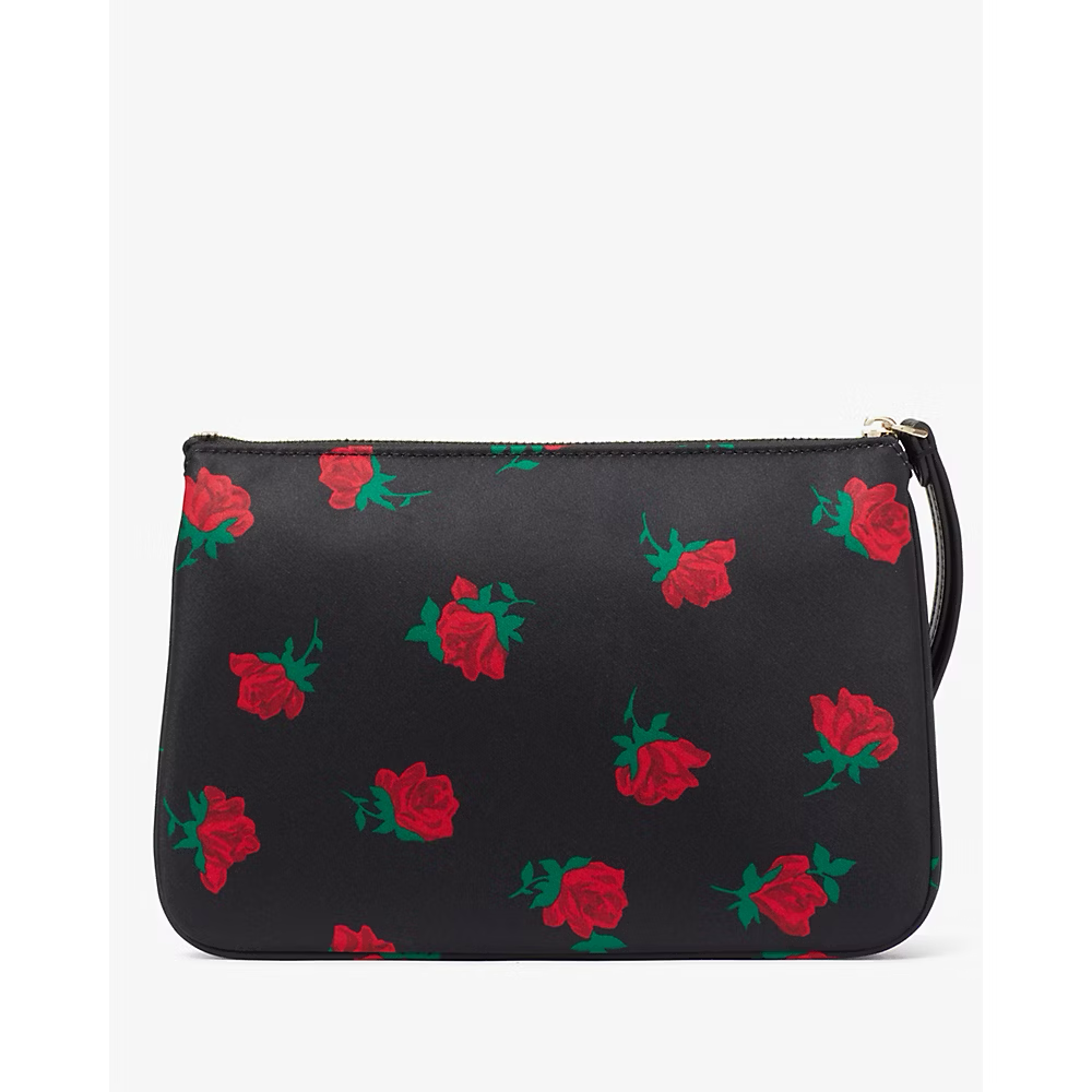 Kate Spade Chelsea Rose Toss Printed Medium Wristlet Pouch in Black Multi (KE615)