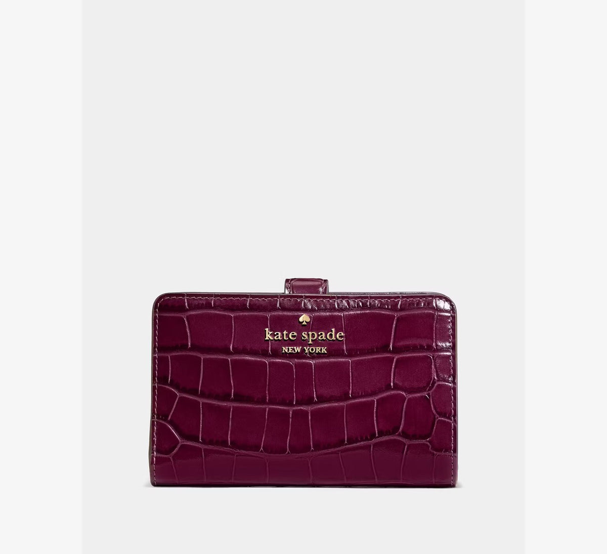 [WEB EXCLUSIVE][READY STOCK MY] Kate Spade Croc Embossed Medium Bifold Wallet in Deep Cherry (KP266)